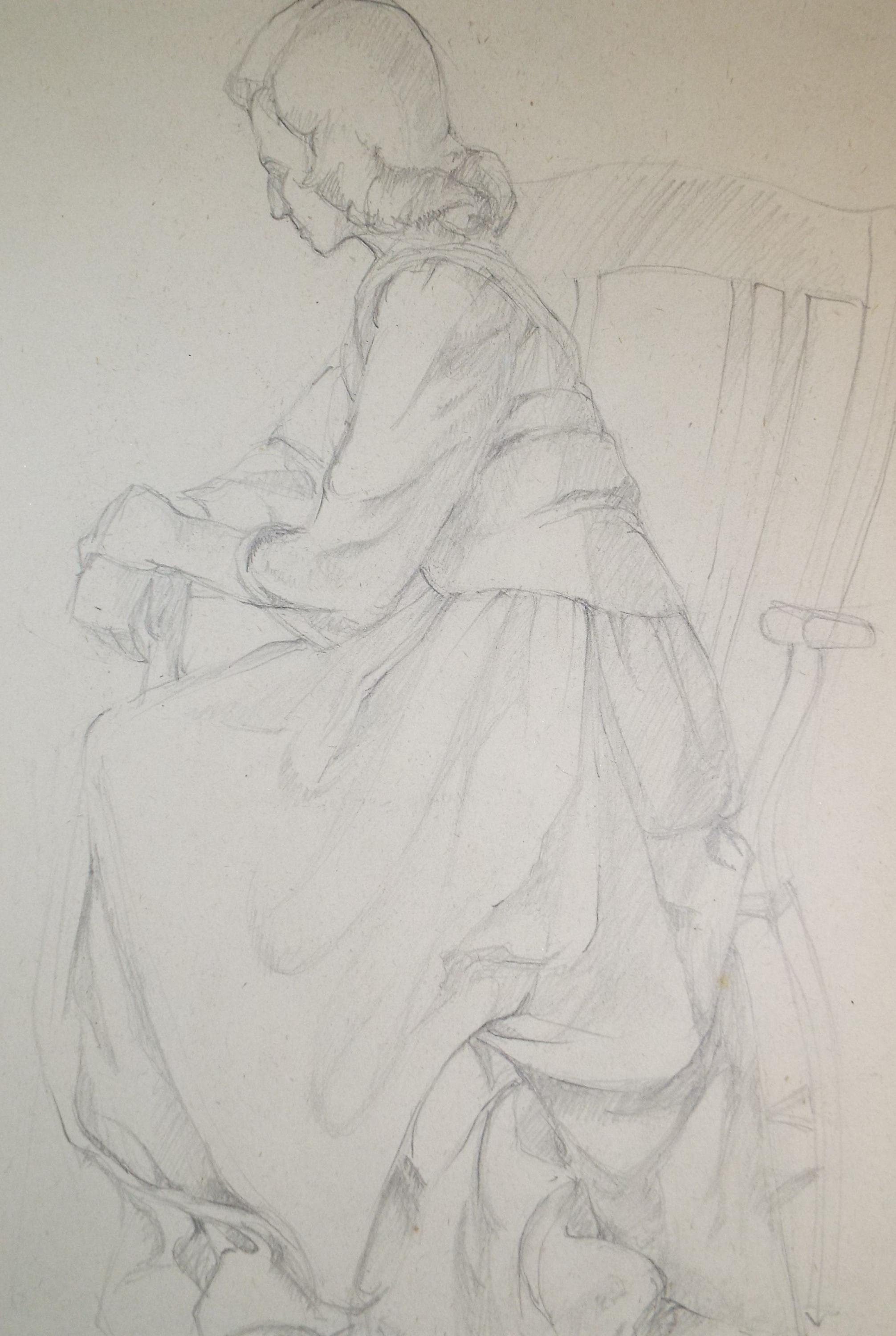 Pencil drawing 'Seated Woman', c1950s, C.D. Finley