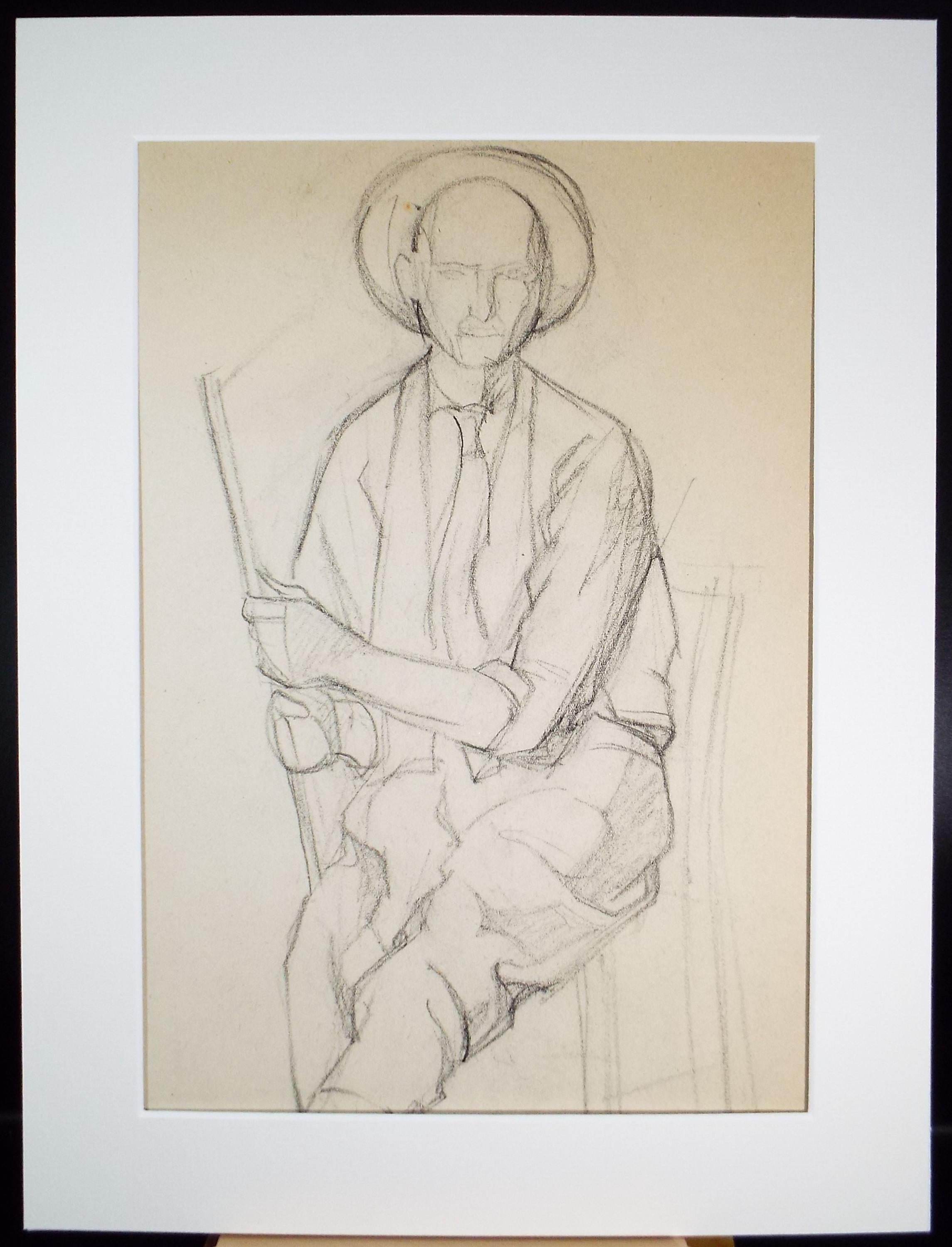 Pencil drawing 'Seated Man', c1950s, C.D. Finley