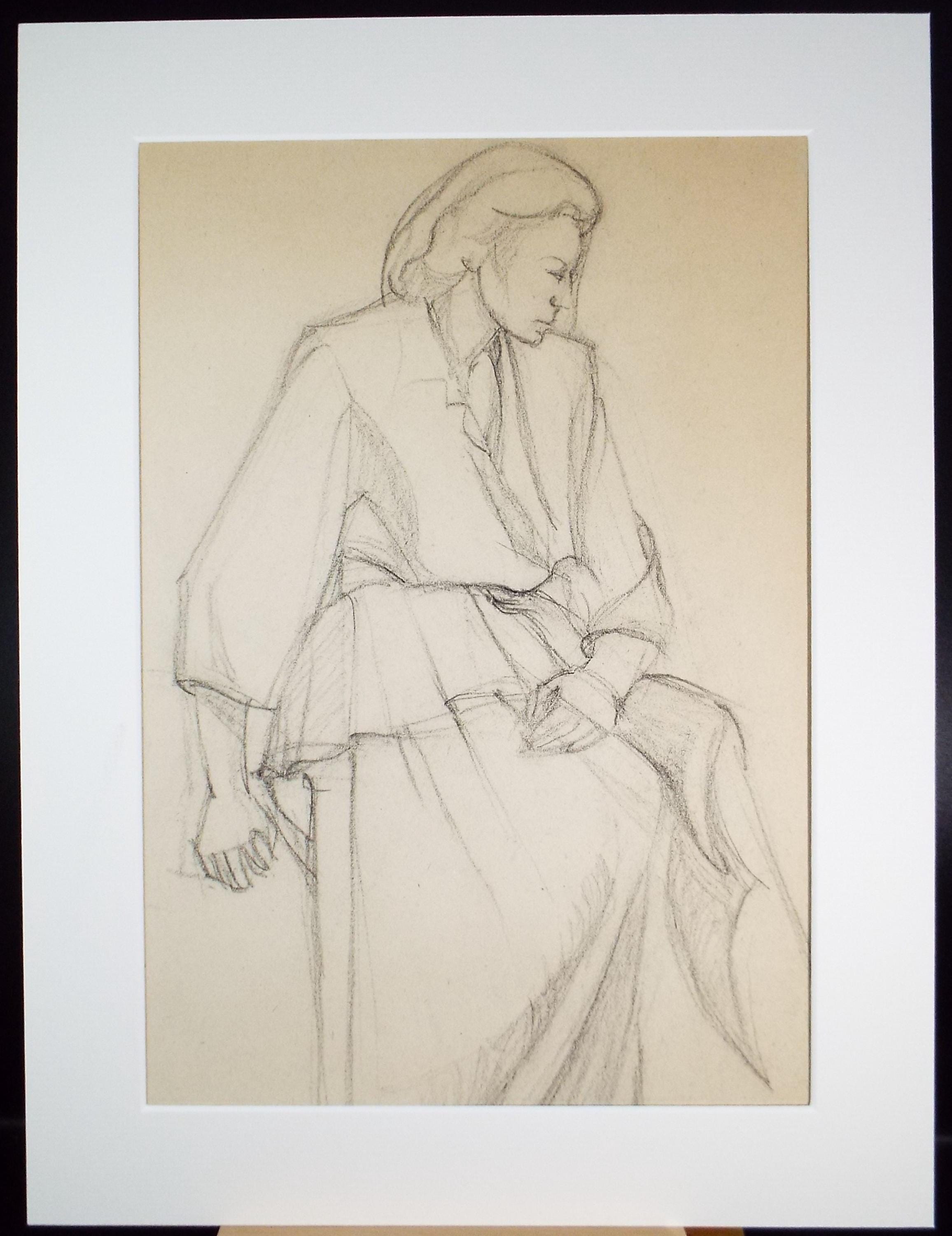 Pencil drawing 'Seated Woman', c1950s, C.D. Finley