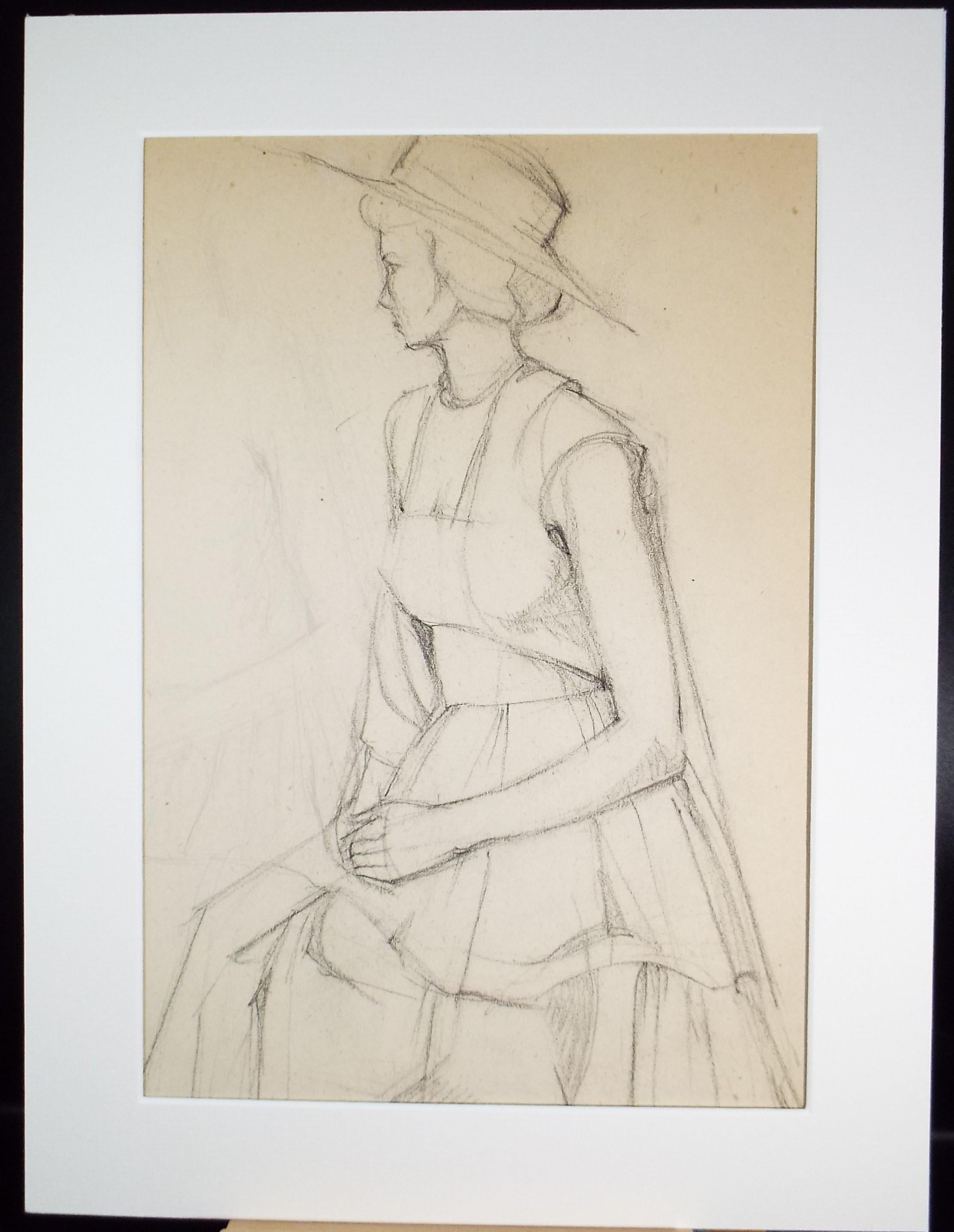Pencil drawing 'Seated Woman', c1950s, C.D. Finley