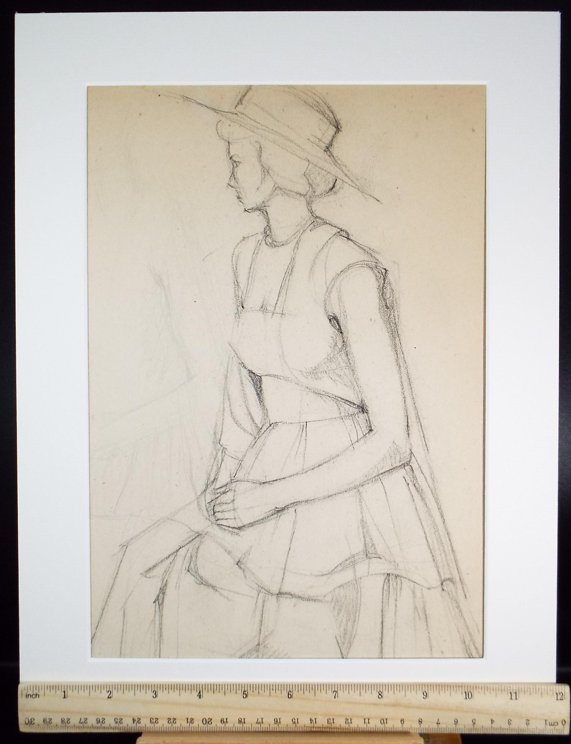 Pencil drawing 'Seated Woman', c1950s, C.D. Finley