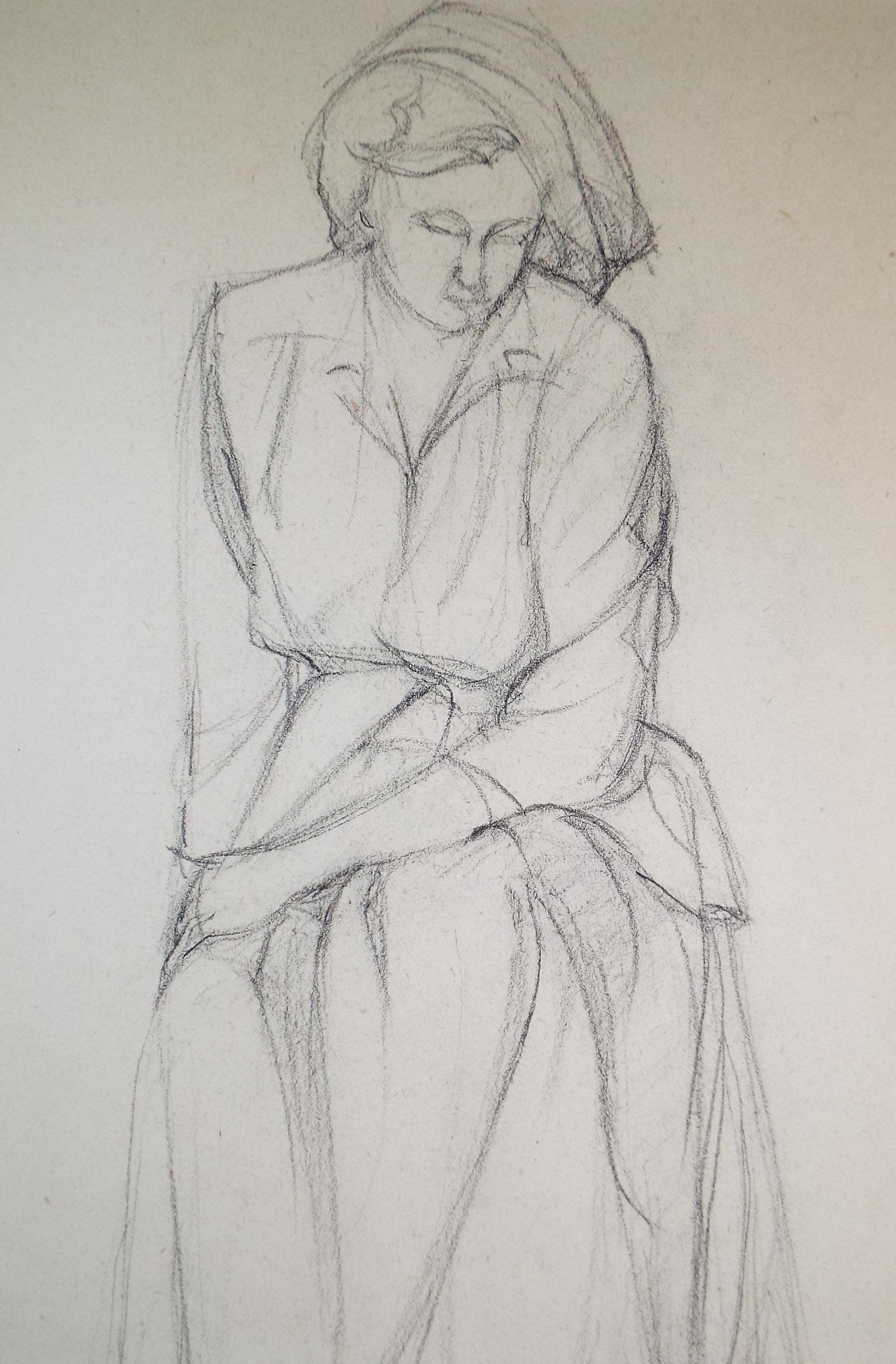 Pencil drawing 'Seated Woman', c1950s, C.D. Finley