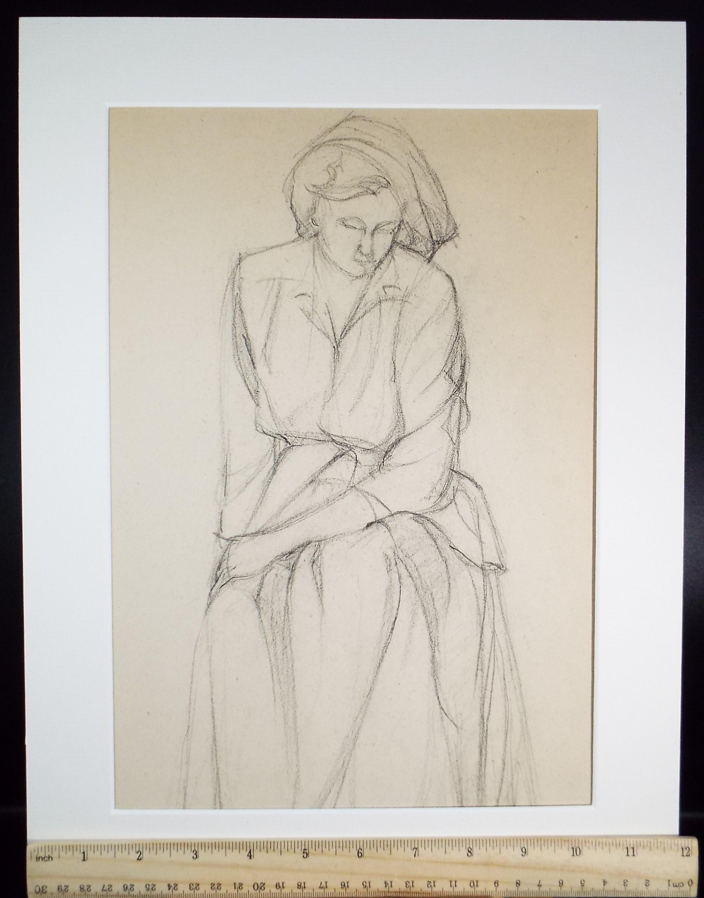 Pencil drawing 'Seated Woman', c1950s, C.D. Finley