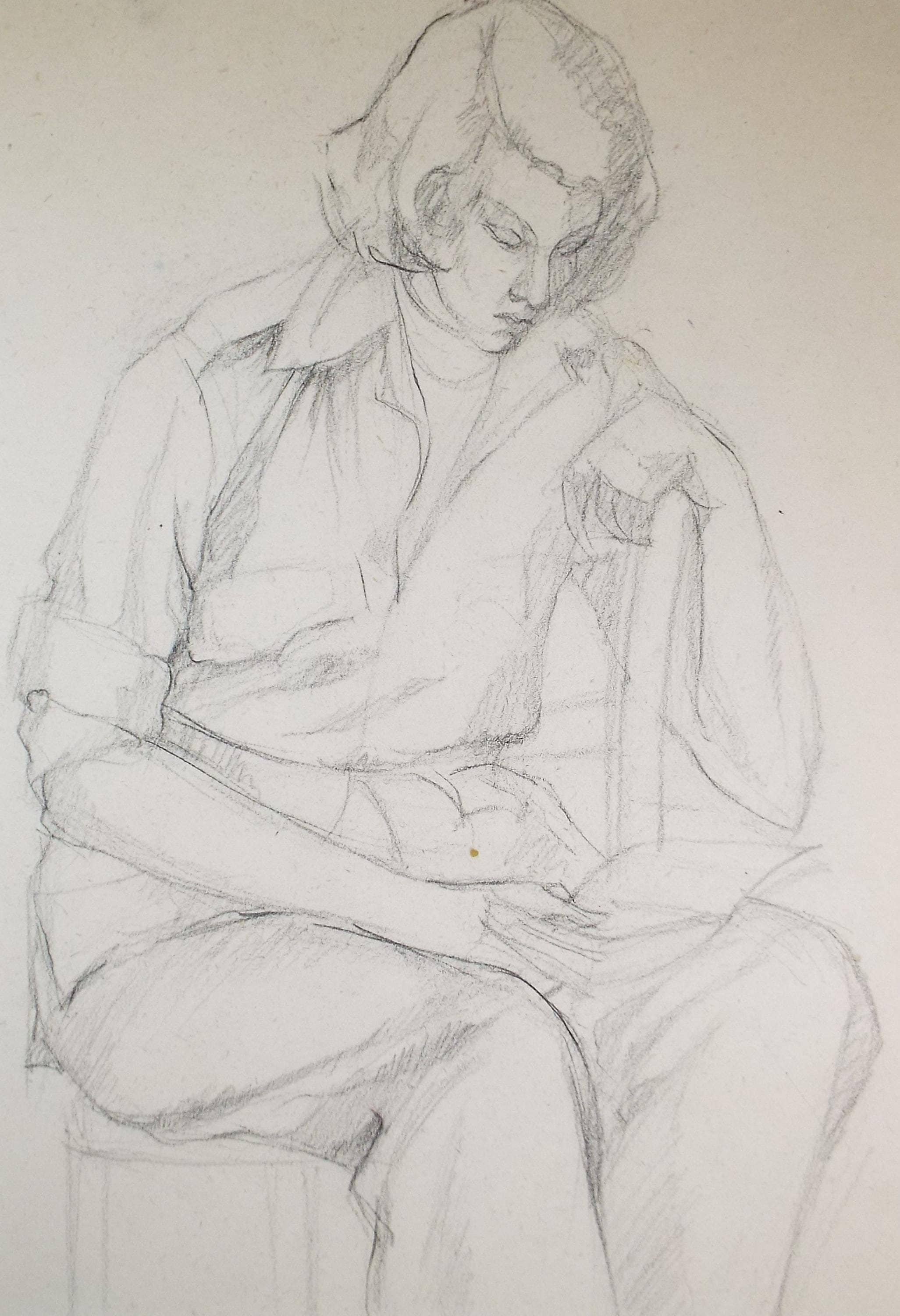 Pencil drawing 'Seated Woman', c1950s, C.D. Finley