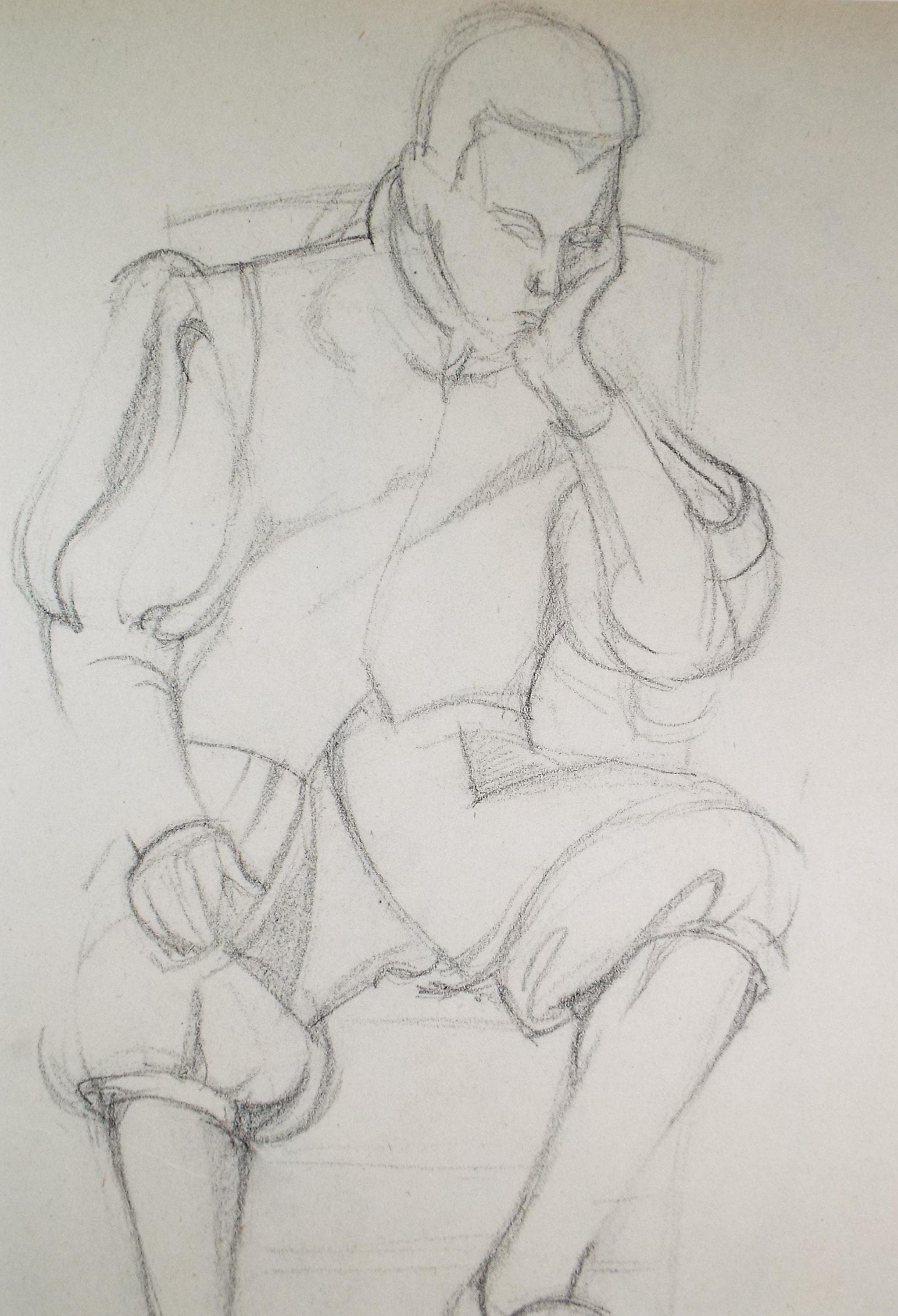 Pencil drawing 'Figure in Elizabethan dress', c1950s, C.D. Finley