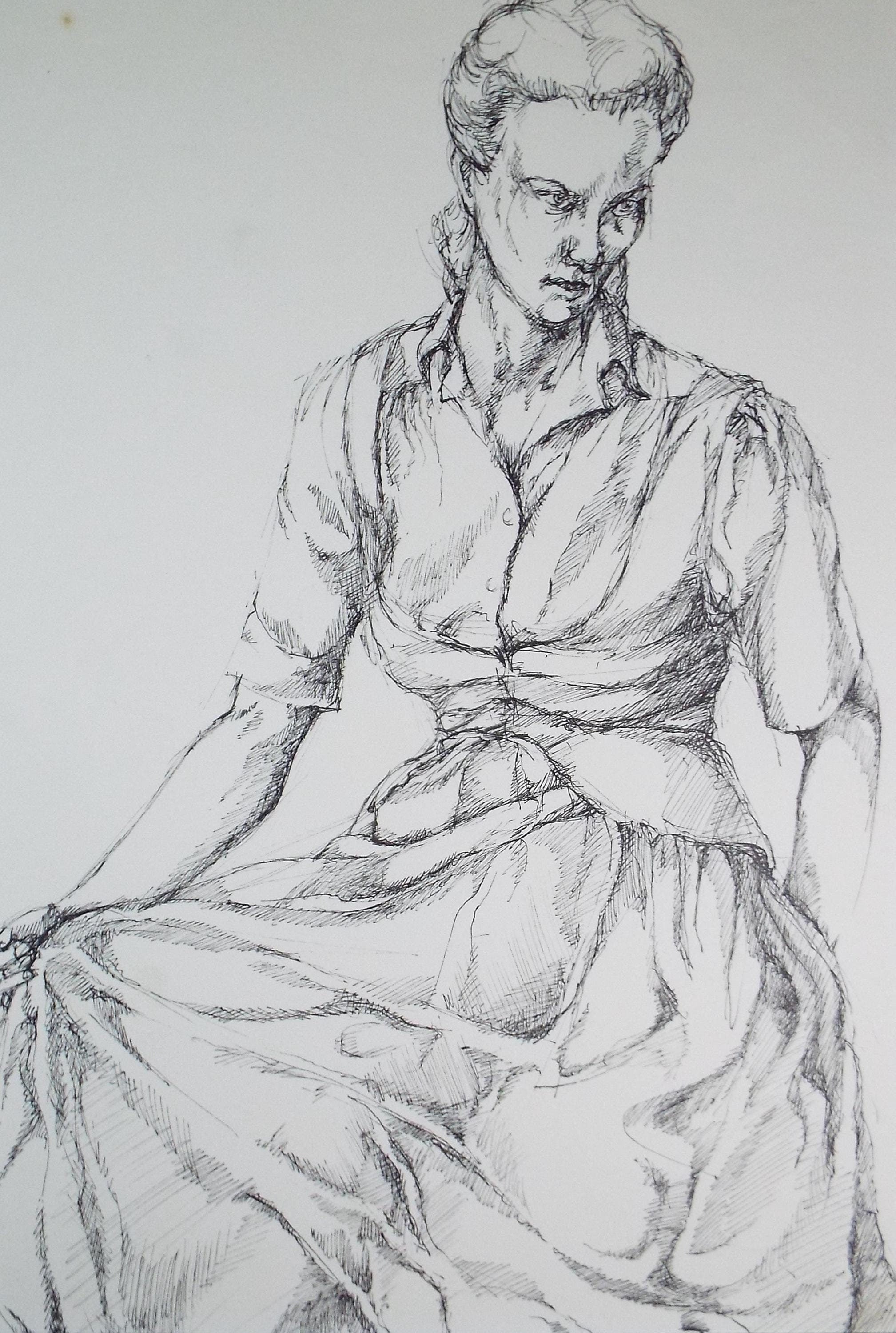 Pen & ink drawing 'Seated Woman', c1950s, C.D. Finley