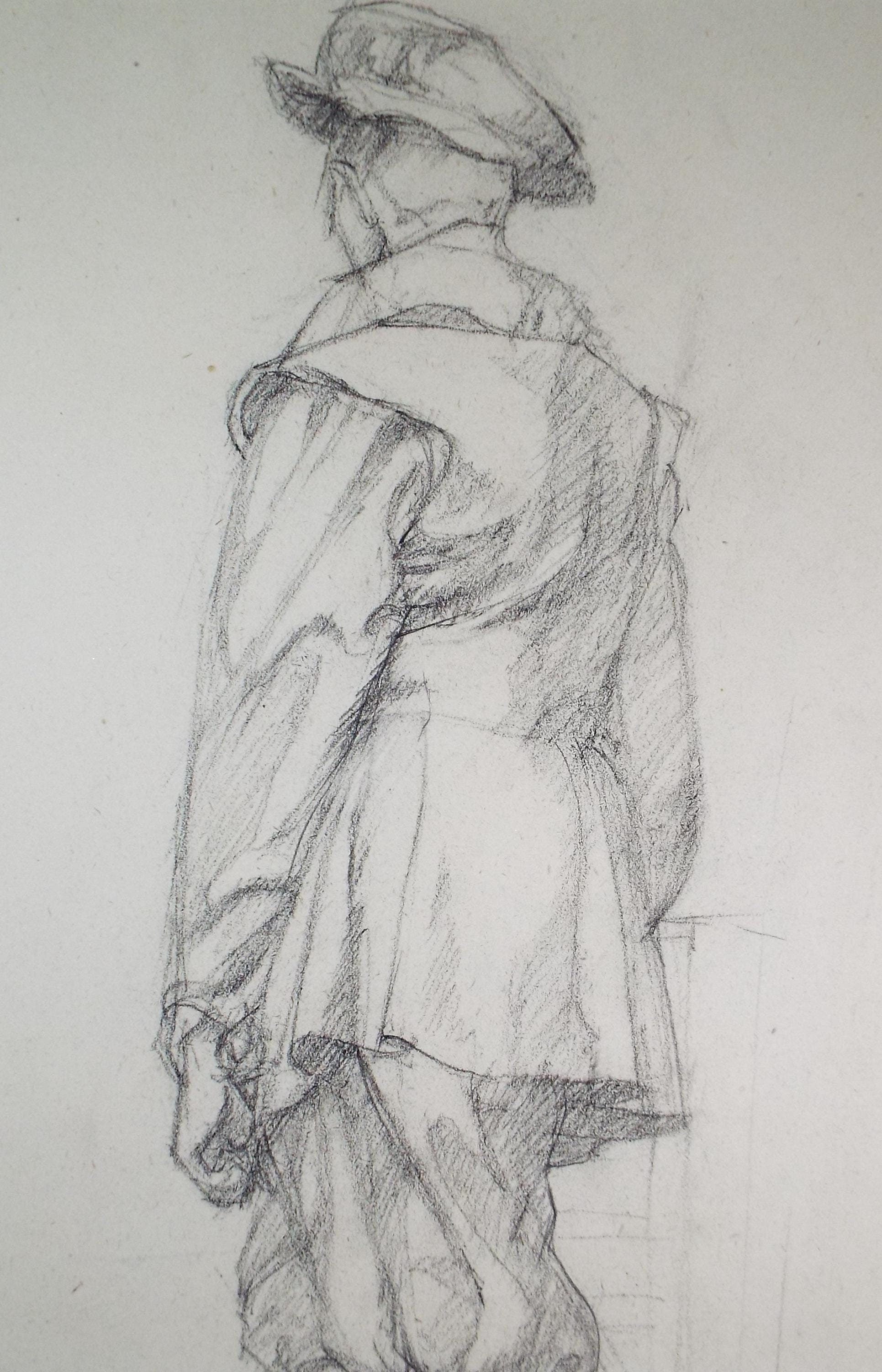 Pencil drawing 'Figure in Elizabethan dress', c1950s, C.D. Finley