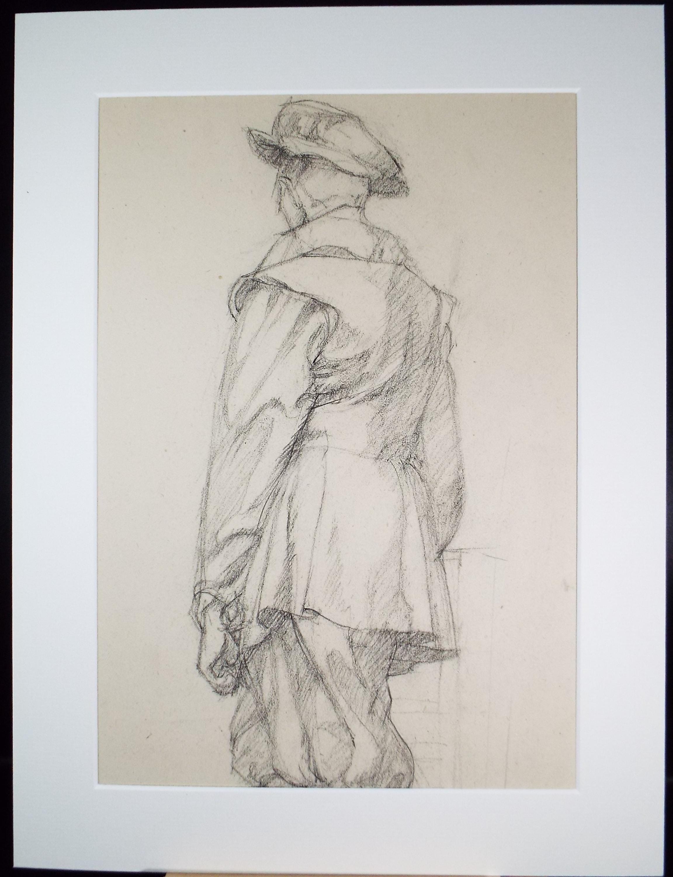 Pencil drawing 'Figure in Elizabethan dress', c1950s, C.D. Finley