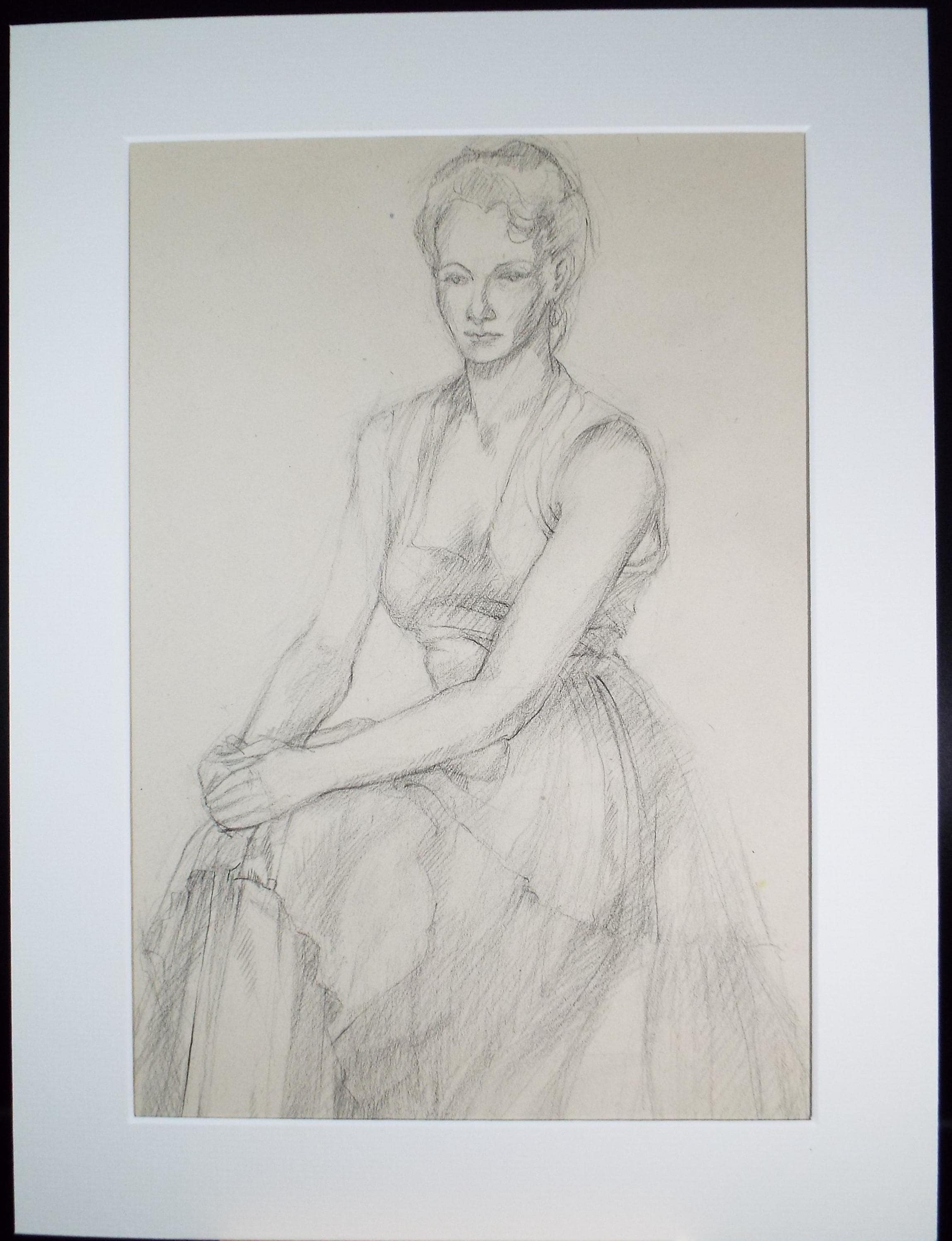 Pencil drawing 'Seated Woman', c1950s, C.D. Finley