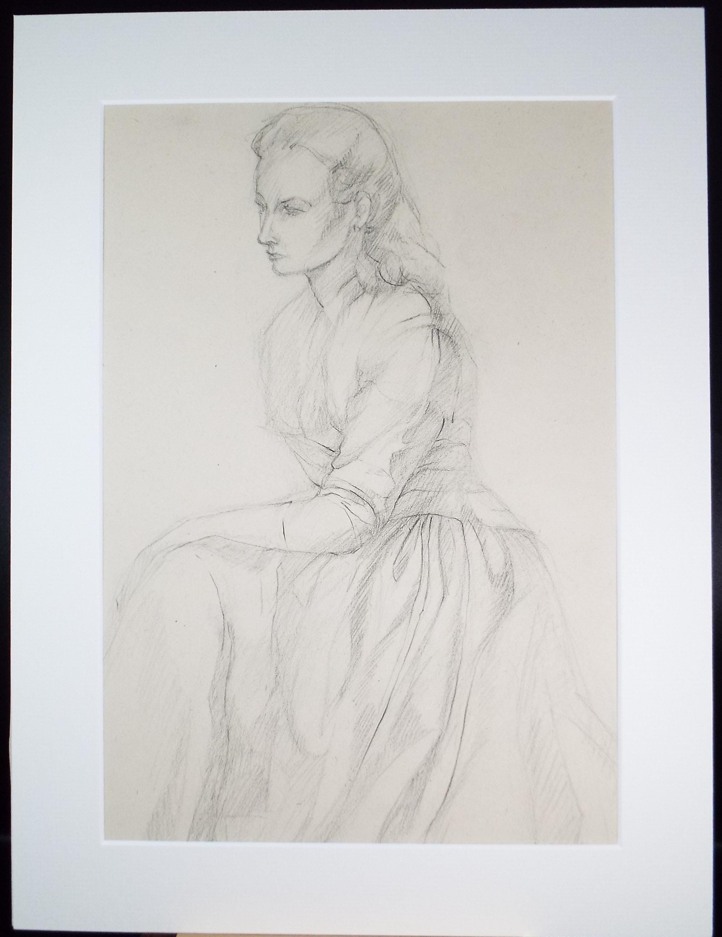 Pencil drawing 'Seated Woman', c1950s, C.D. Finley