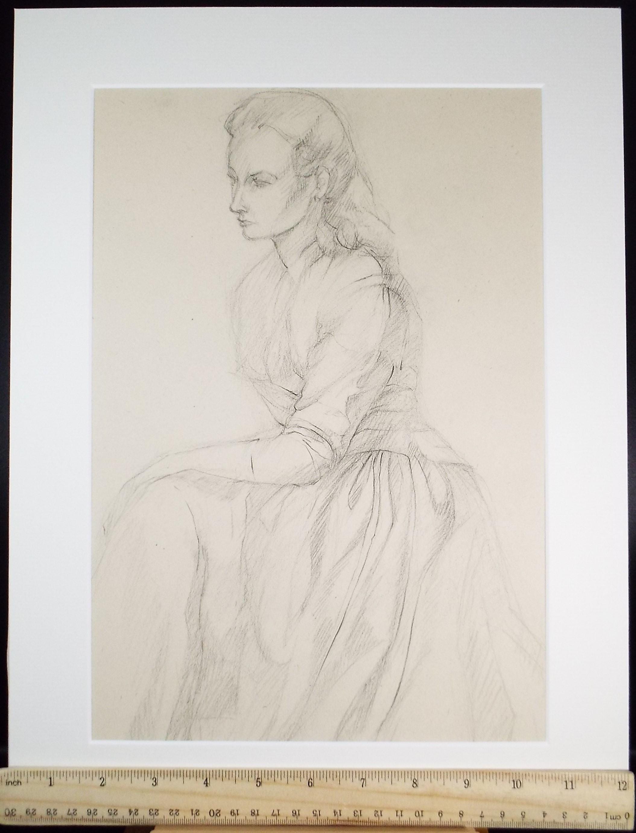 Pencil drawing 'Seated Woman', c1950s, C.D. Finley