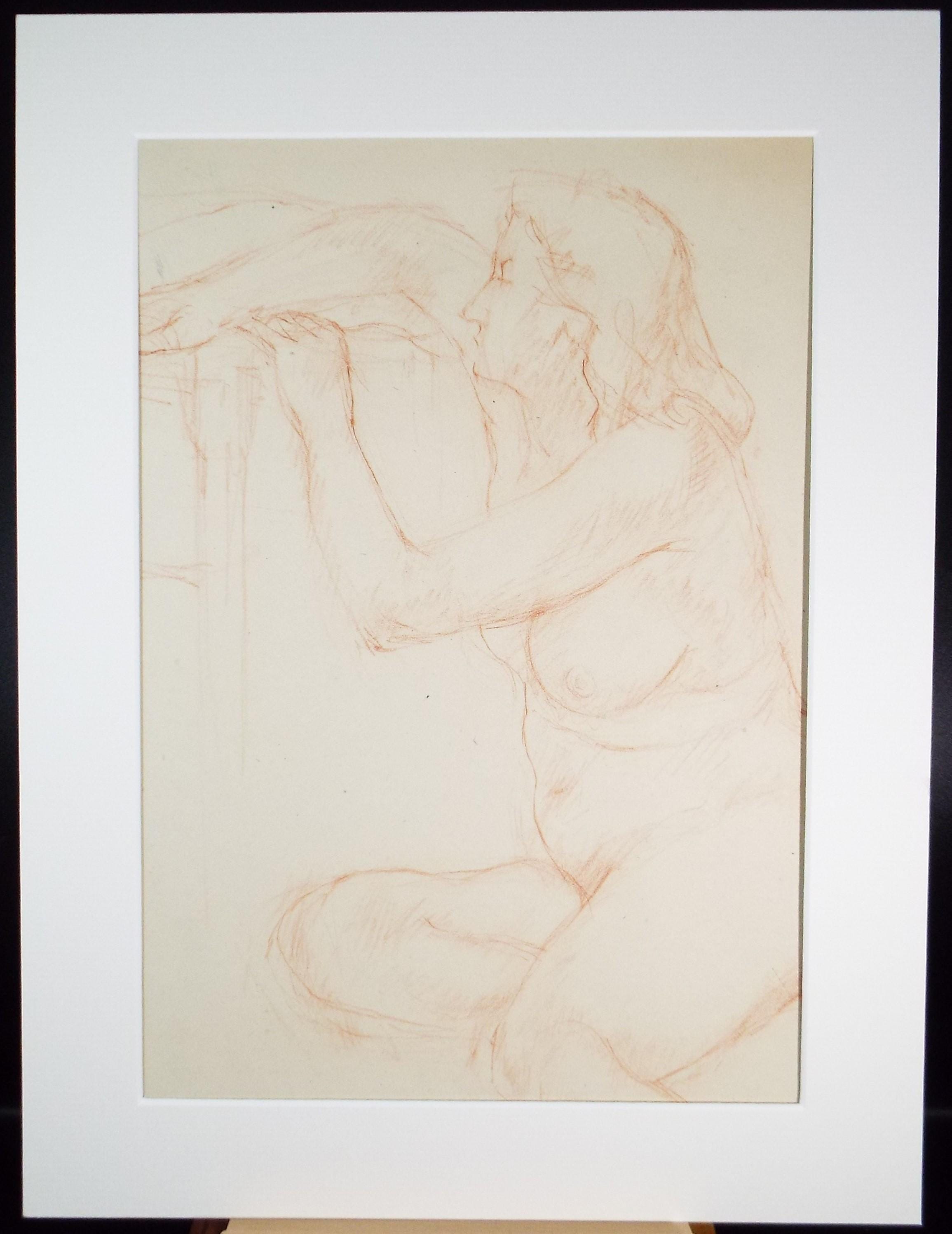 Red chalk drawing, 'Seated Nude Woman', c1950s, C.D. Finley
