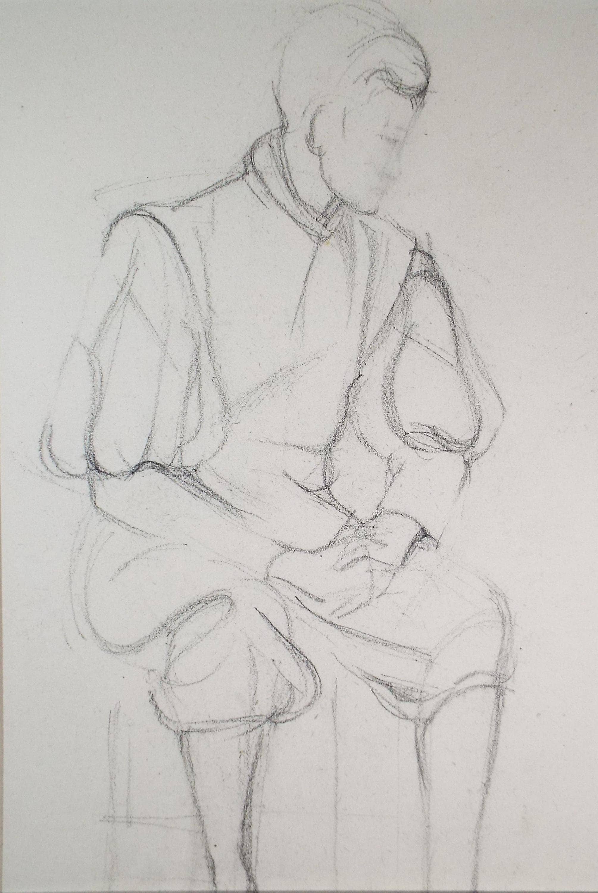 Pencil drawing 'Seated figure in Elizabethan dress', c1950s, C.D. Finley