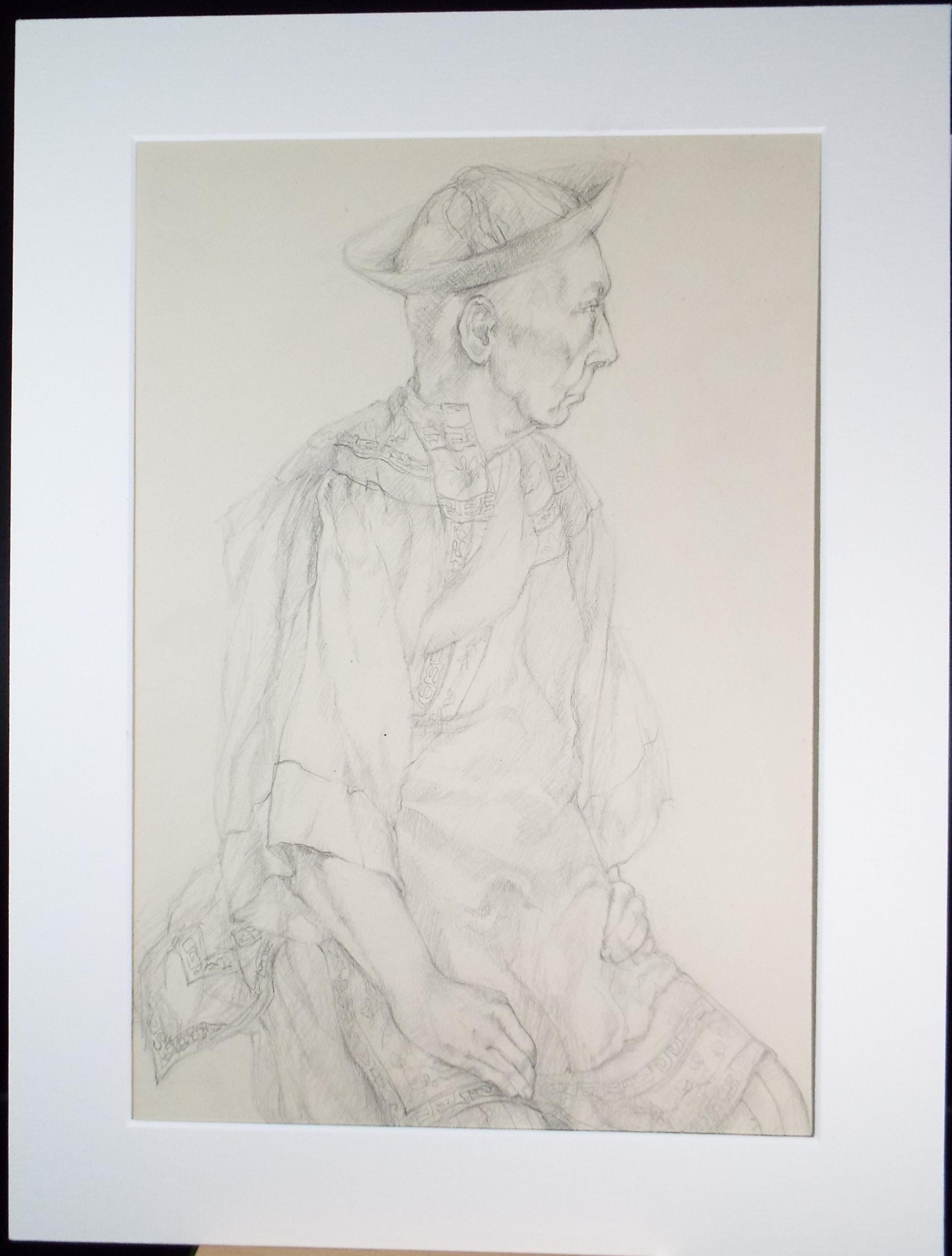 Pencil drawing 'Figure in oriental dress', c1950s, C.D. Finley