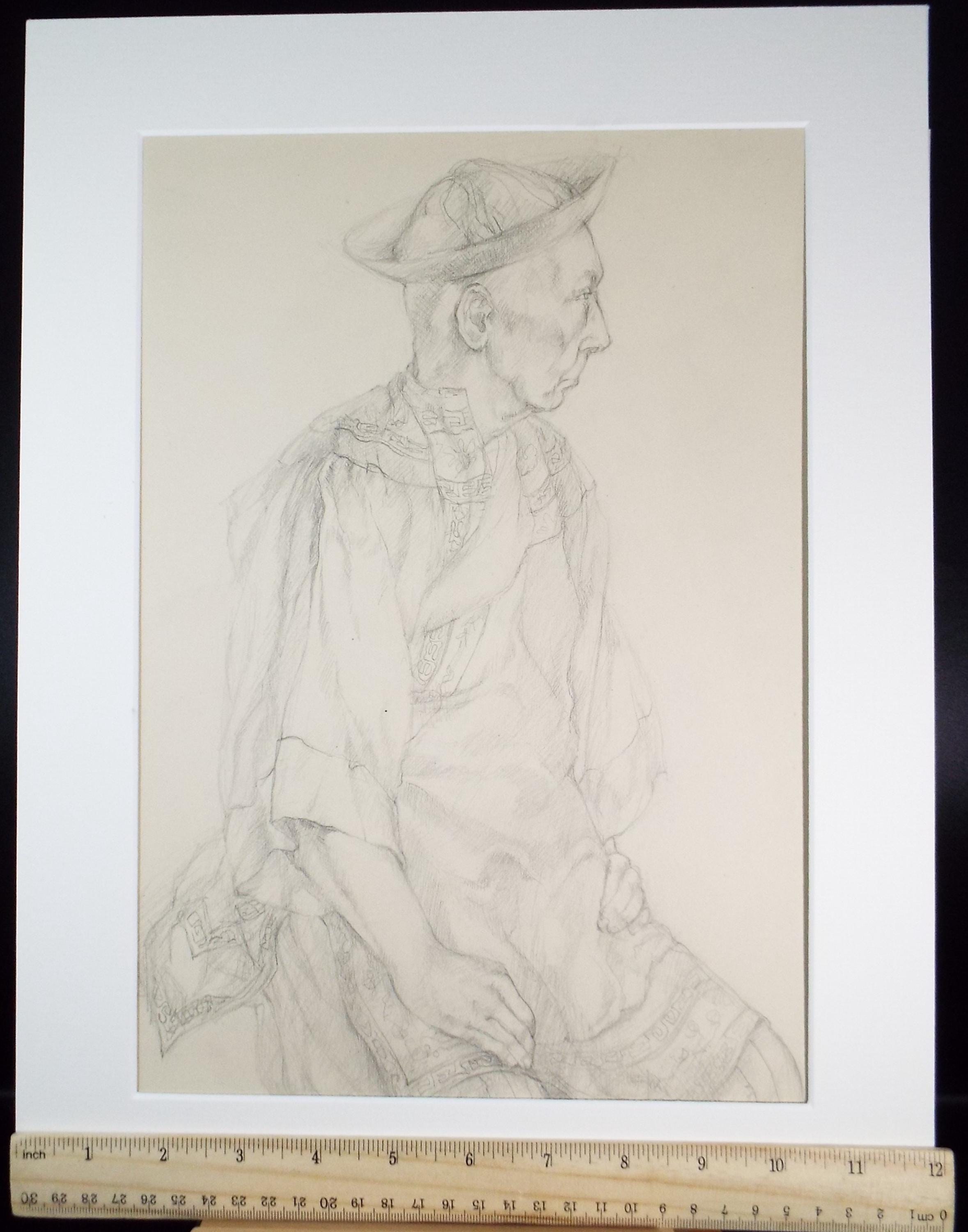 Pencil drawing 'Figure in oriental dress', c1950s, C.D. Finley