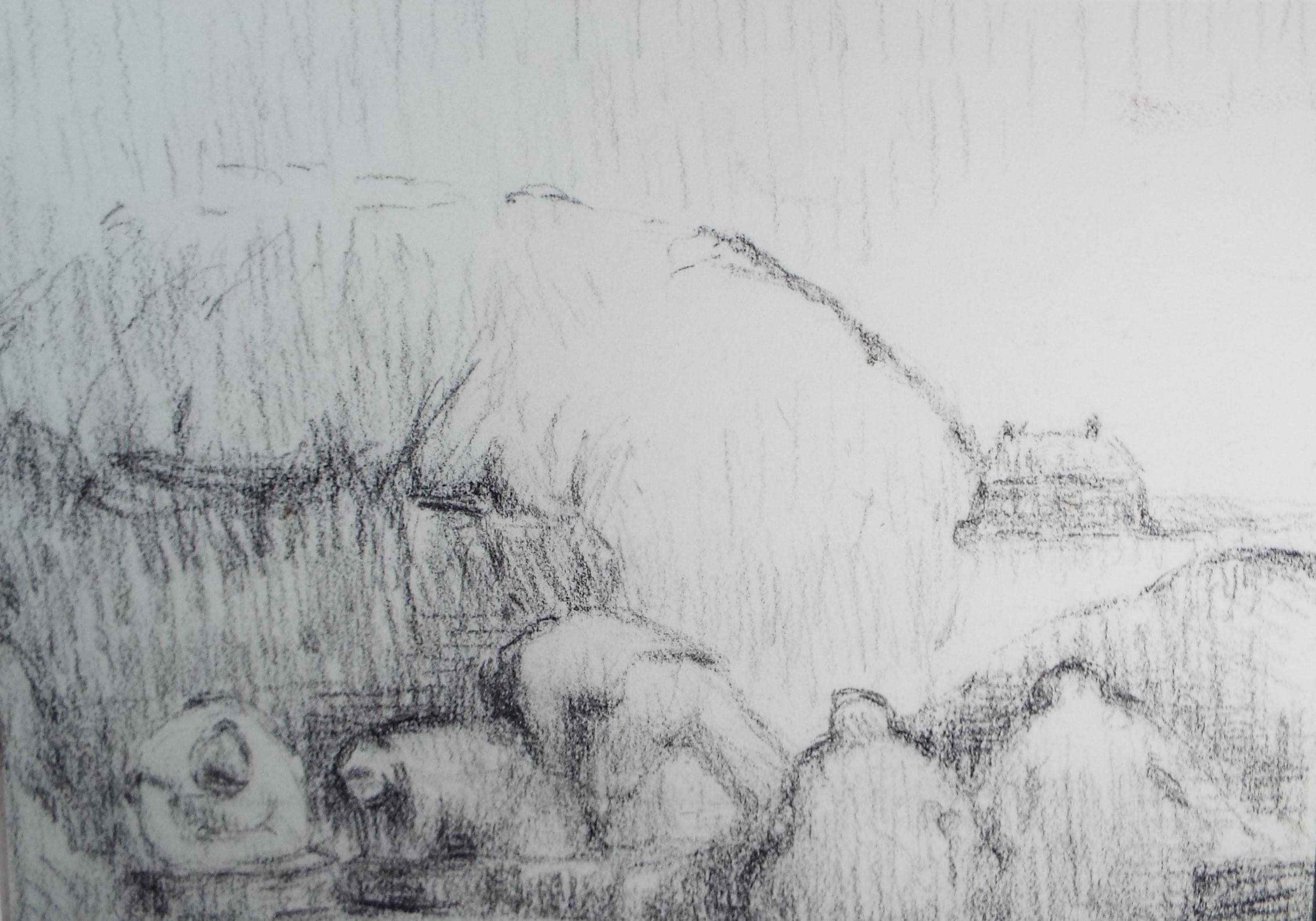 Original Pastel, 'Figures in a Landscape', 1990's, Mariota Bosanquet 1923 -2022