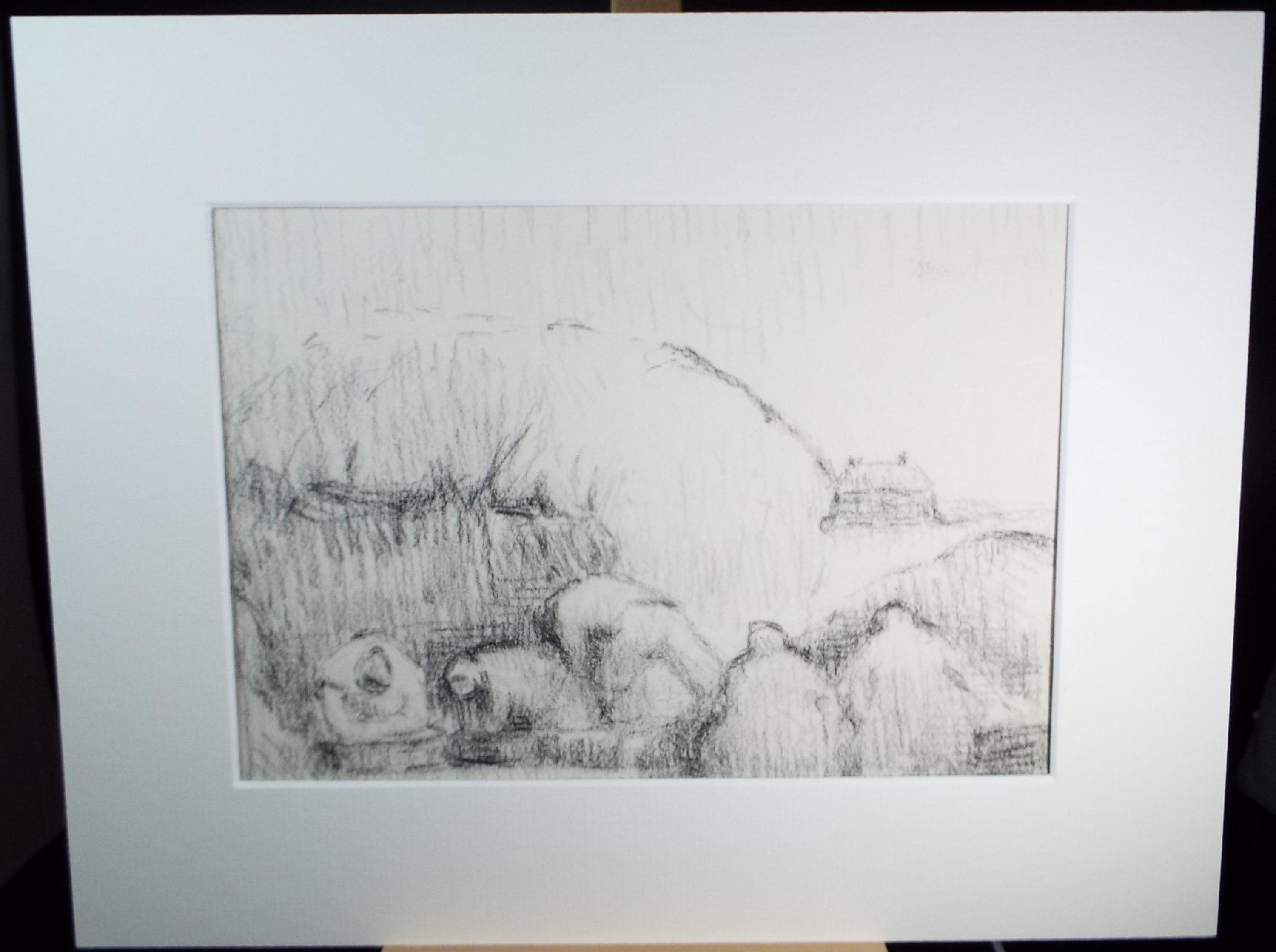 Original Pastel, 'Figures in a Landscape', 1990's, Mariota Bosanquet 1923 -2022