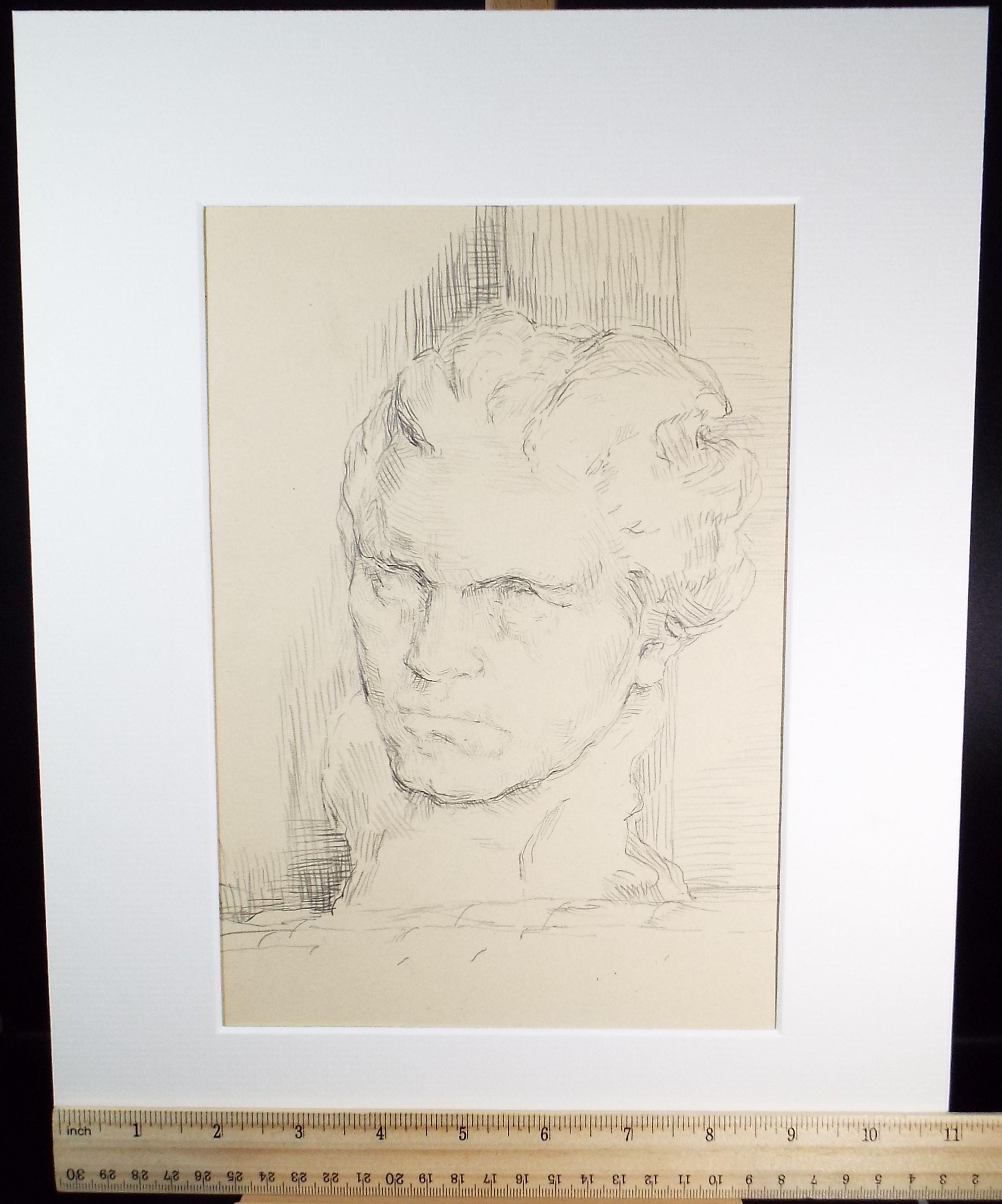 Original Pencil Sketch,'Classical Head', Circa 1940's, Hilda Burford (1887-1957