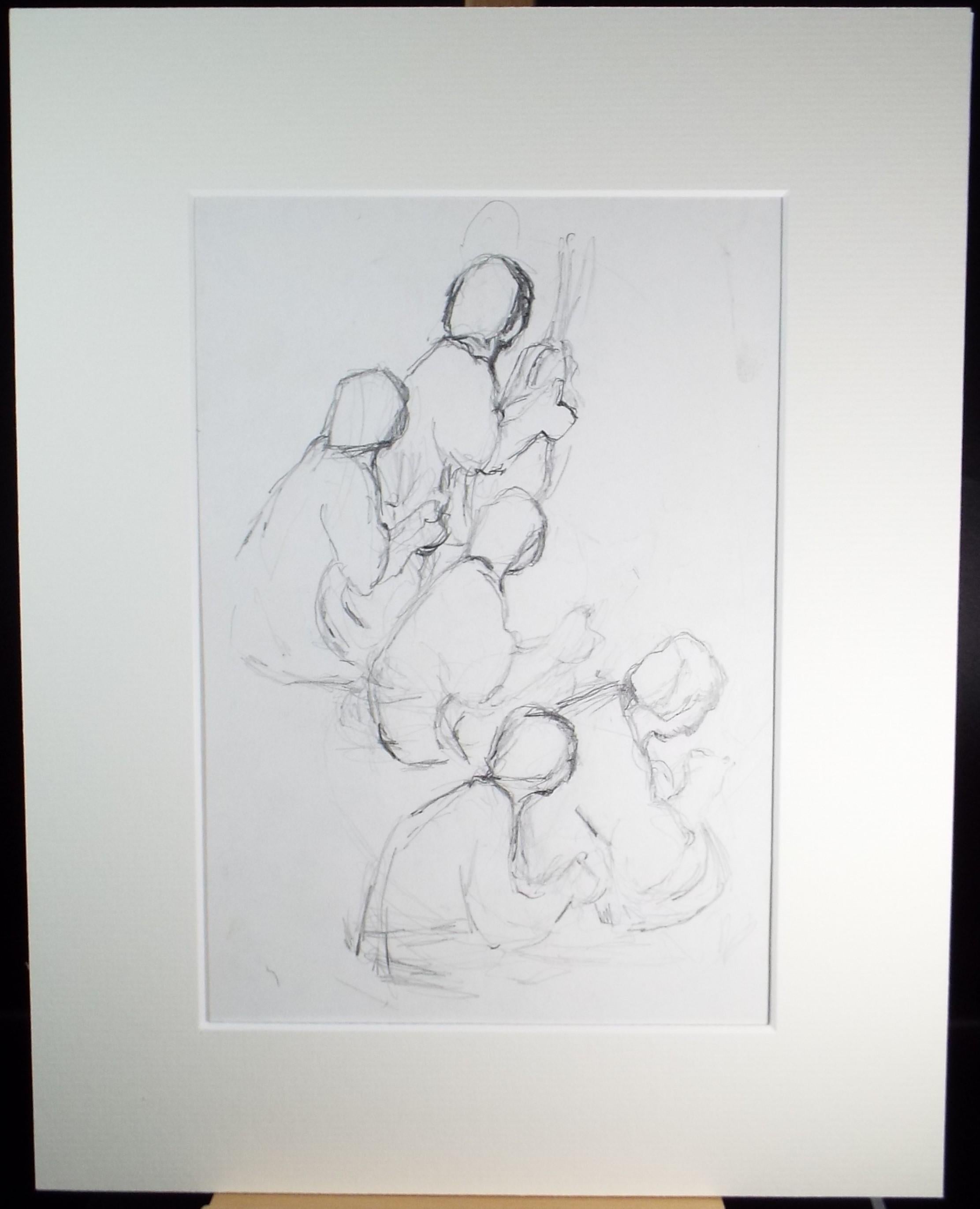 Original Pencil Drawing, 'Sitting Figures', 1990's, Mariota Bosanquet 1923 -2022