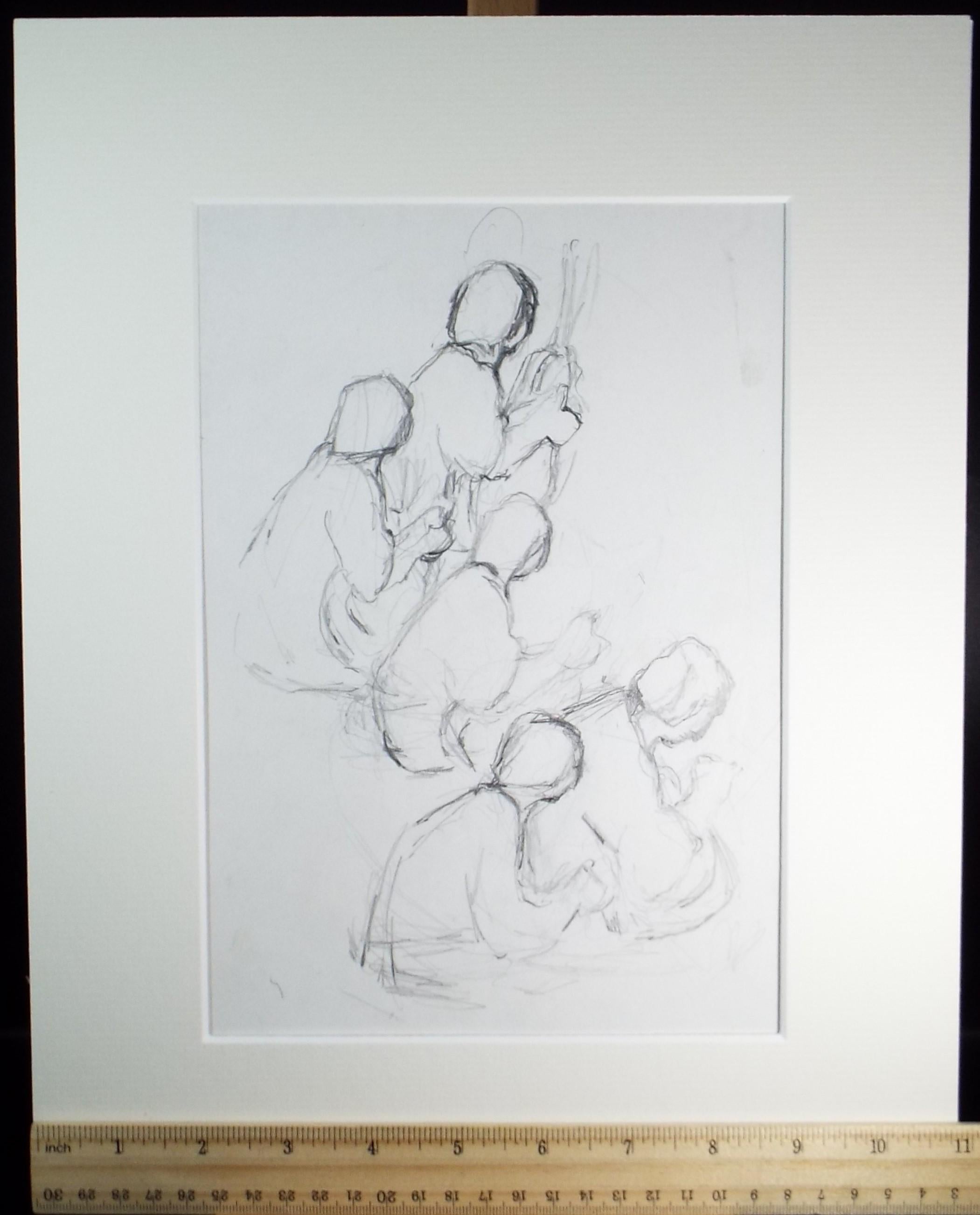 Original Pencil Drawing, 'Sitting Figures', 1990's, Mariota Bosanquet 1923 -2022