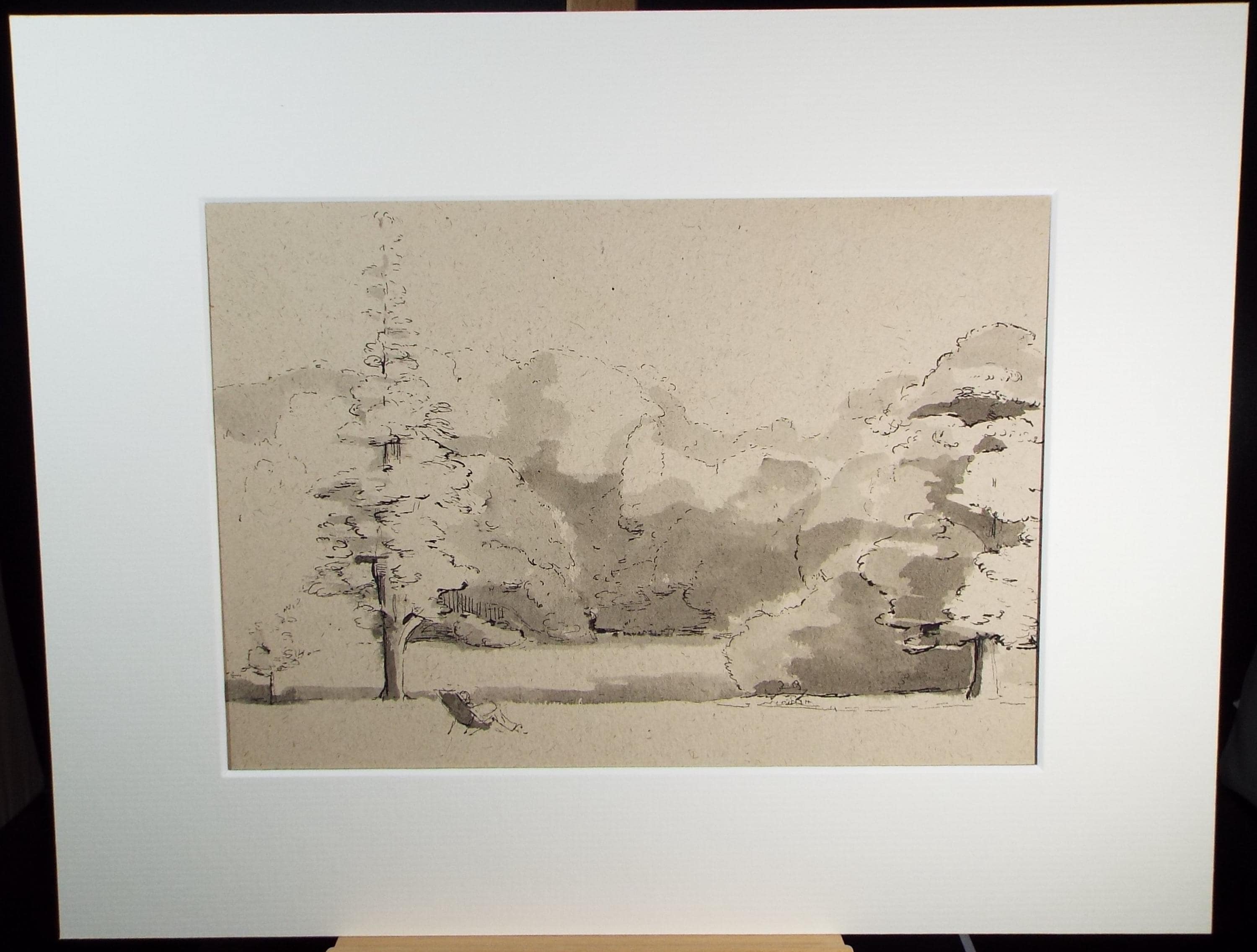 Original watercolour, 'Sitting in the Park', 1990, Mariota Bosanquet 1923 -2022