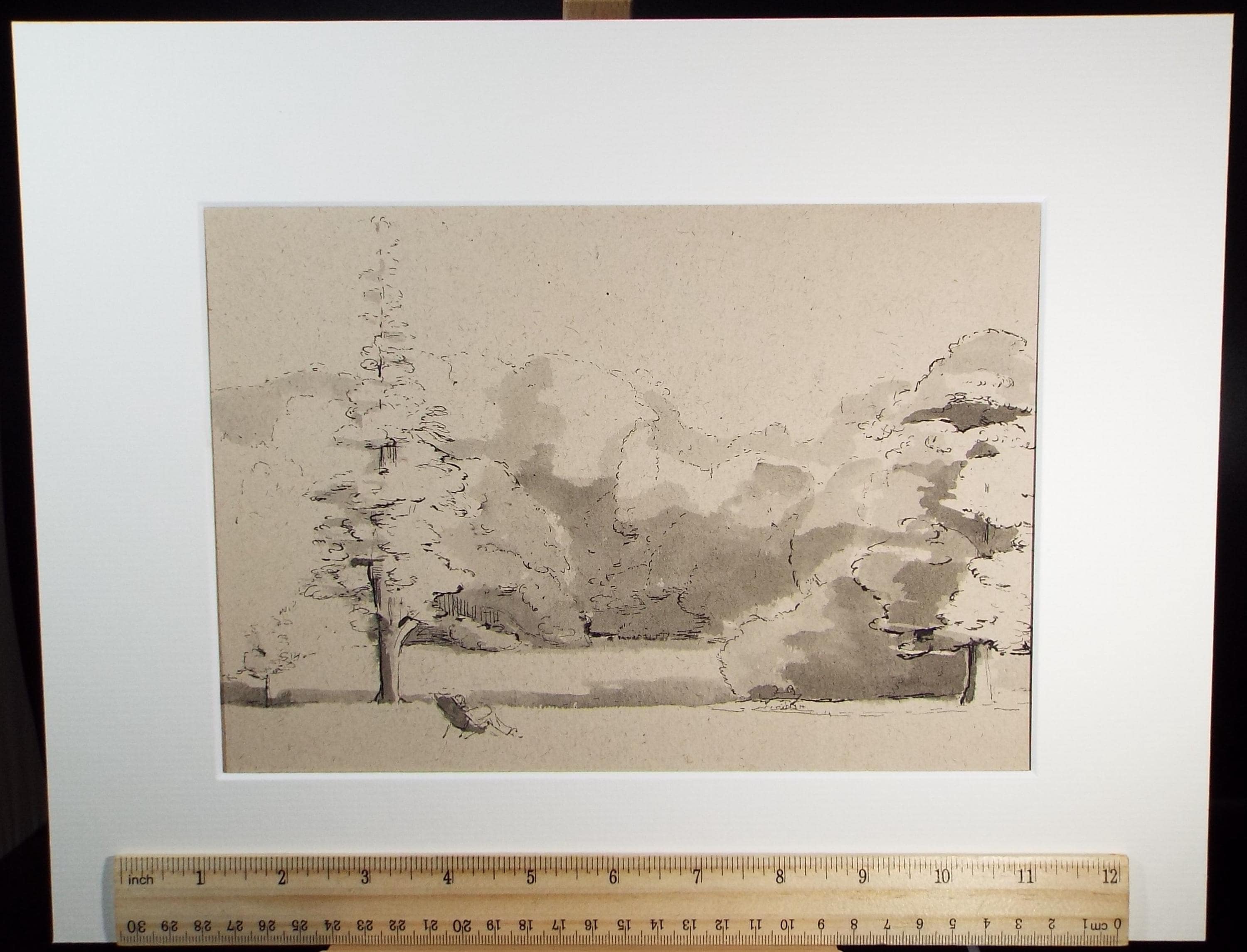 Original watercolour, 'Sitting in the Park', 1990, Mariota Bosanquet 1923 -2022