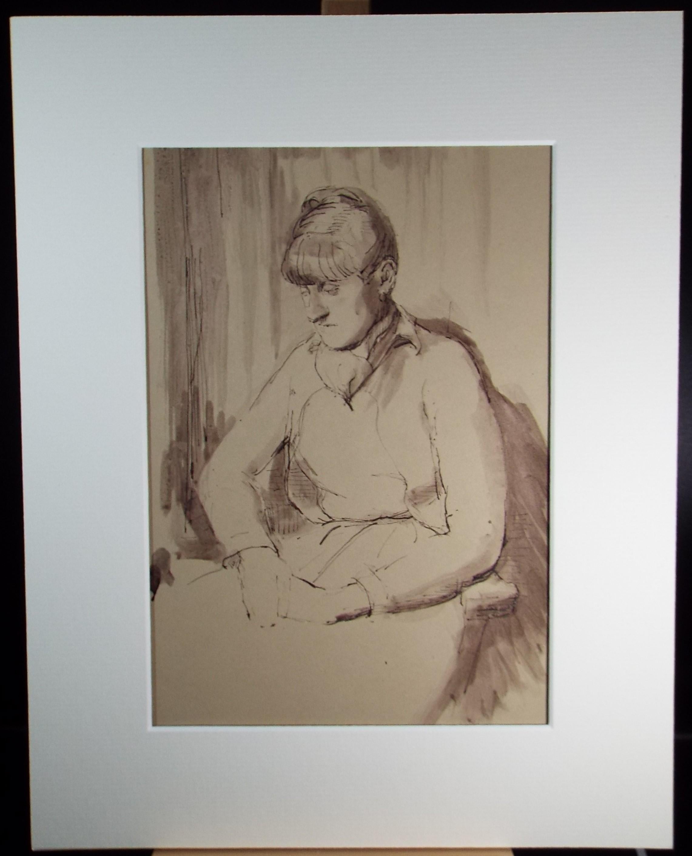 Original Watercolour,'Seated woman', Hilda Burford (1887-1957), circa 1950's