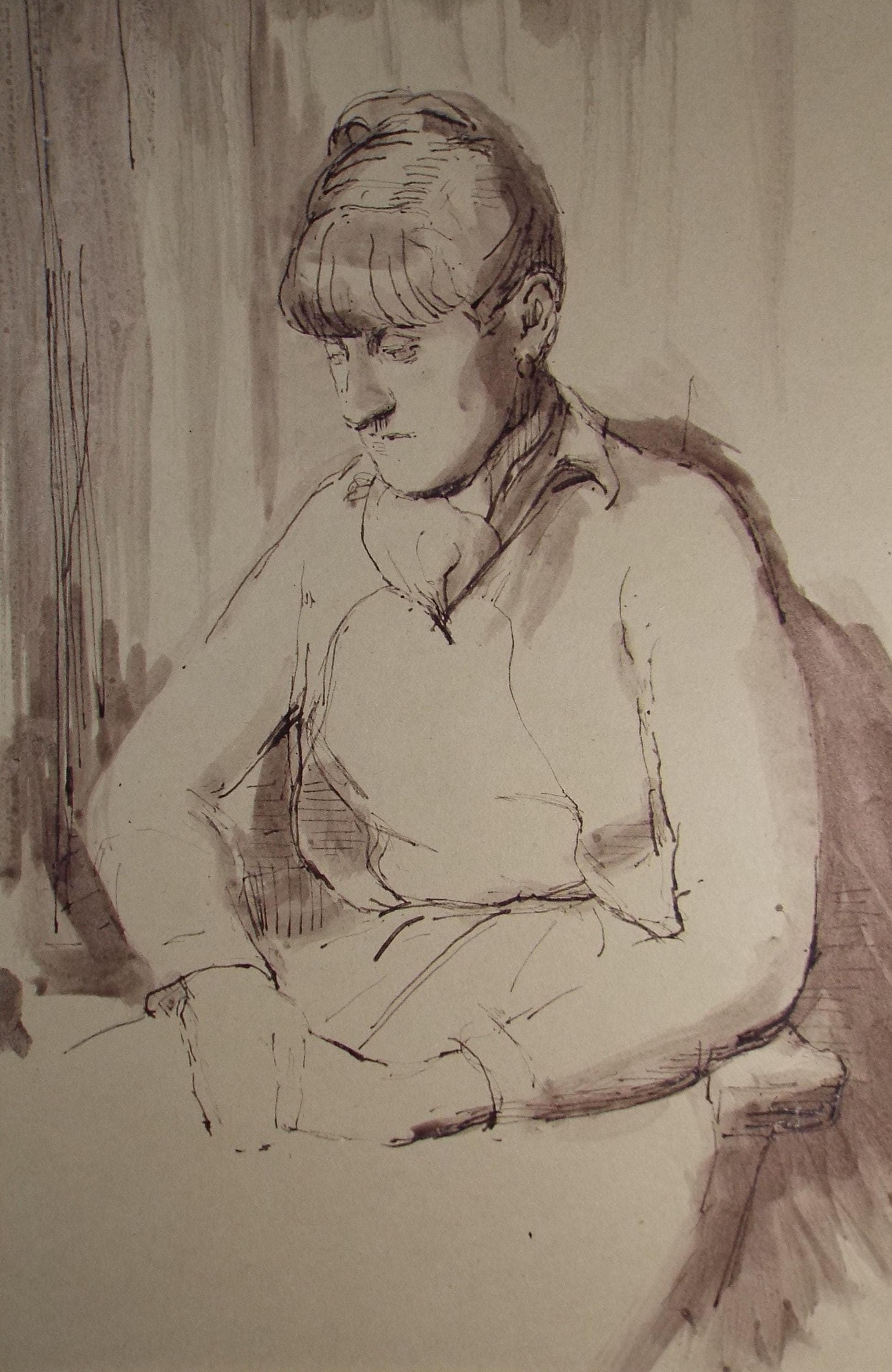 Original Watercolour,'Seated woman', Hilda Burford (1887-1957), circa 1950's