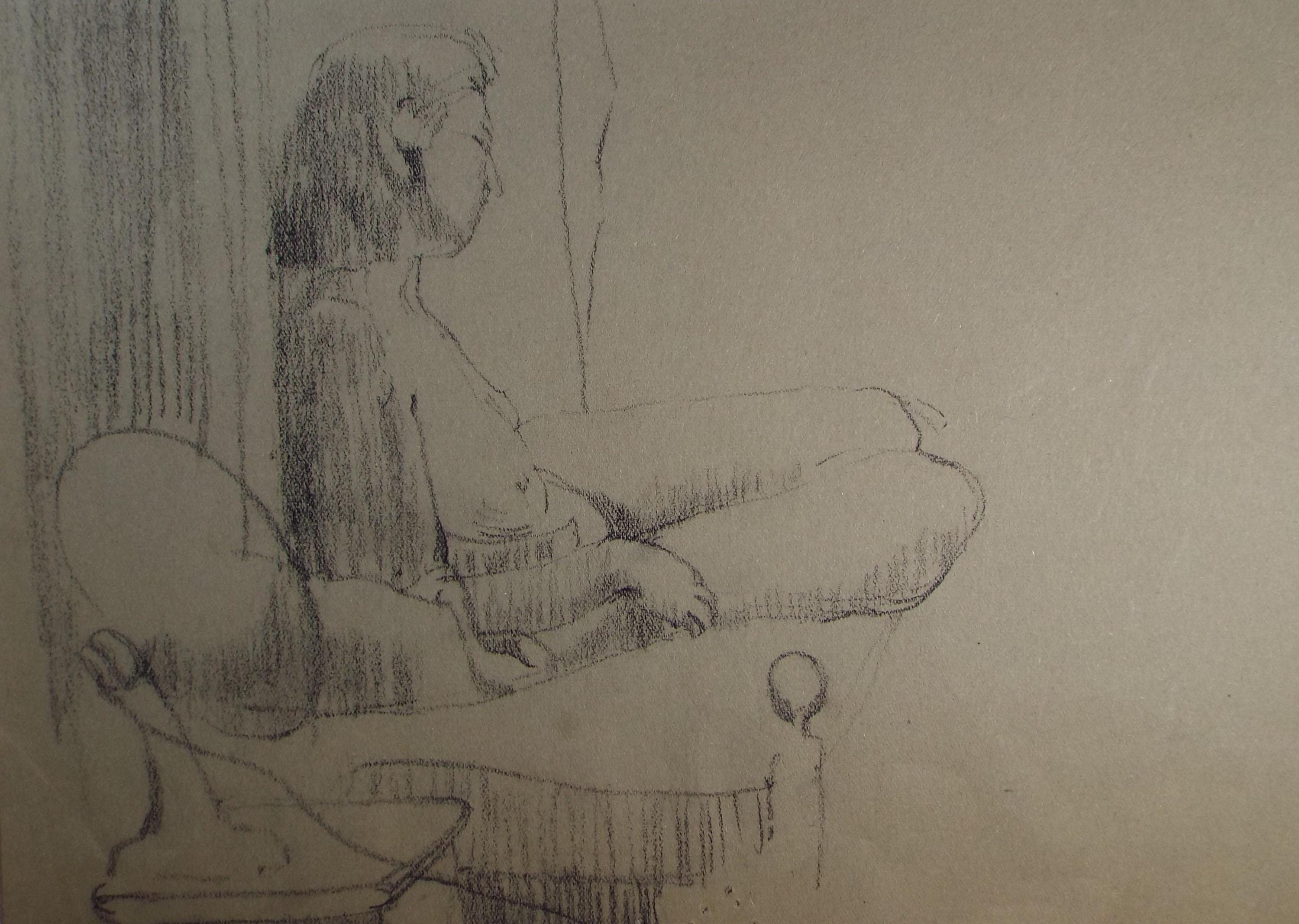Original Pastel Sketch,'Woman with Fan', Hilda Burford (1887-1957), 1950's