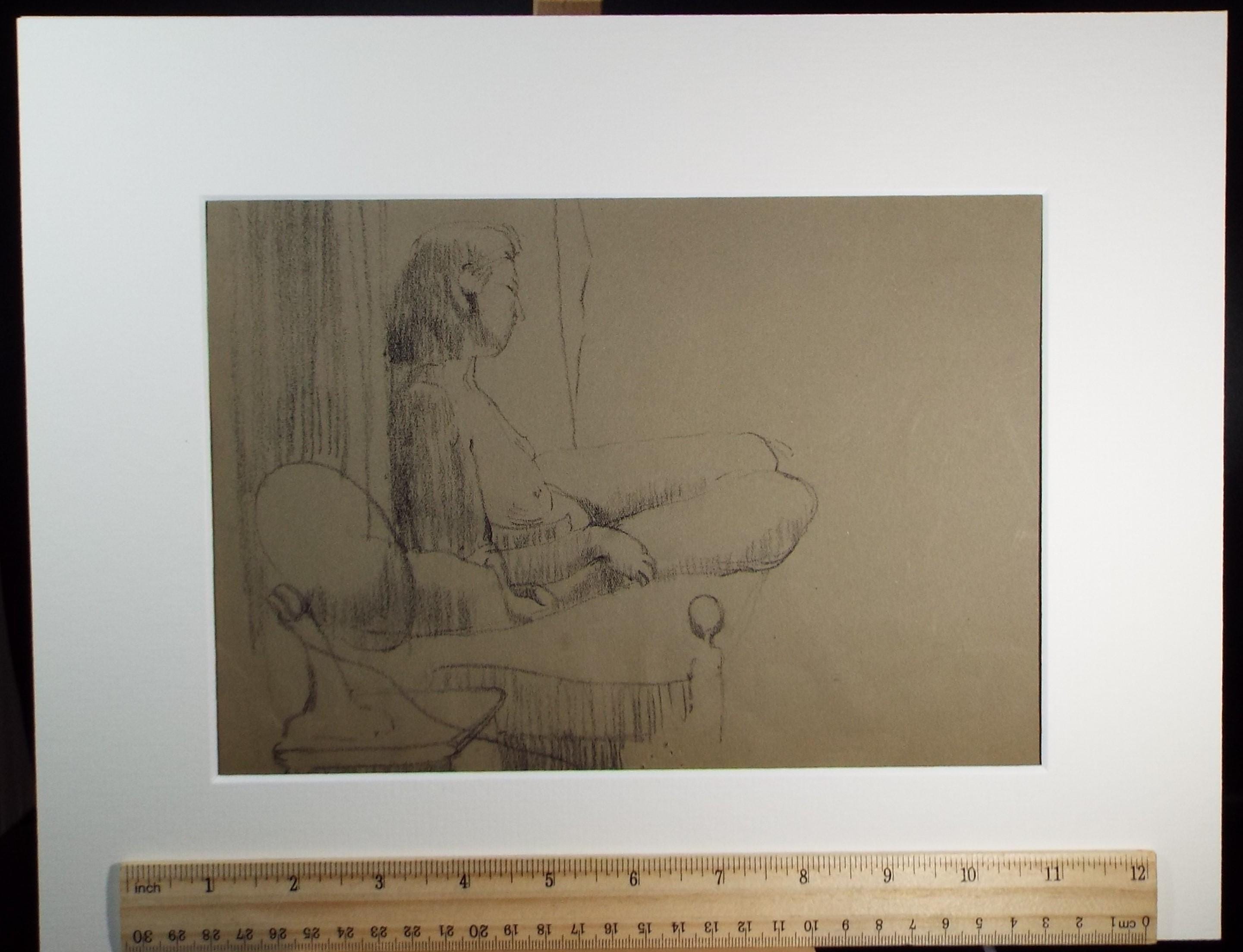Original Pastel Sketch,'Woman with Fan', Hilda Burford (1887-1957), 1950's