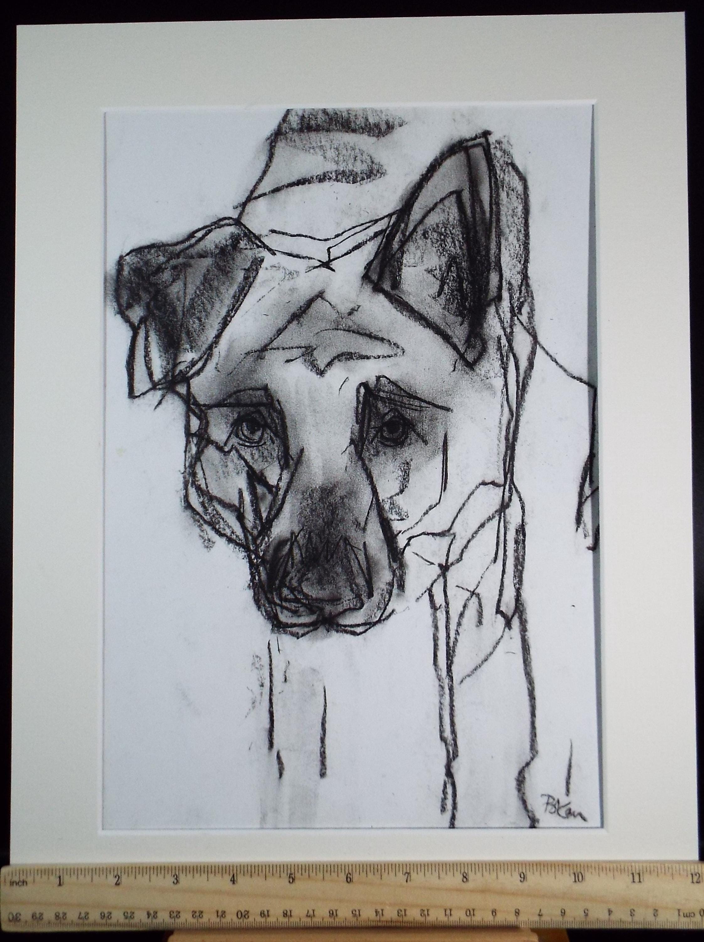 Barbara Karn (b1949) Original Charcoal/Conte Drawing ,'Mutt', Circa 2000
