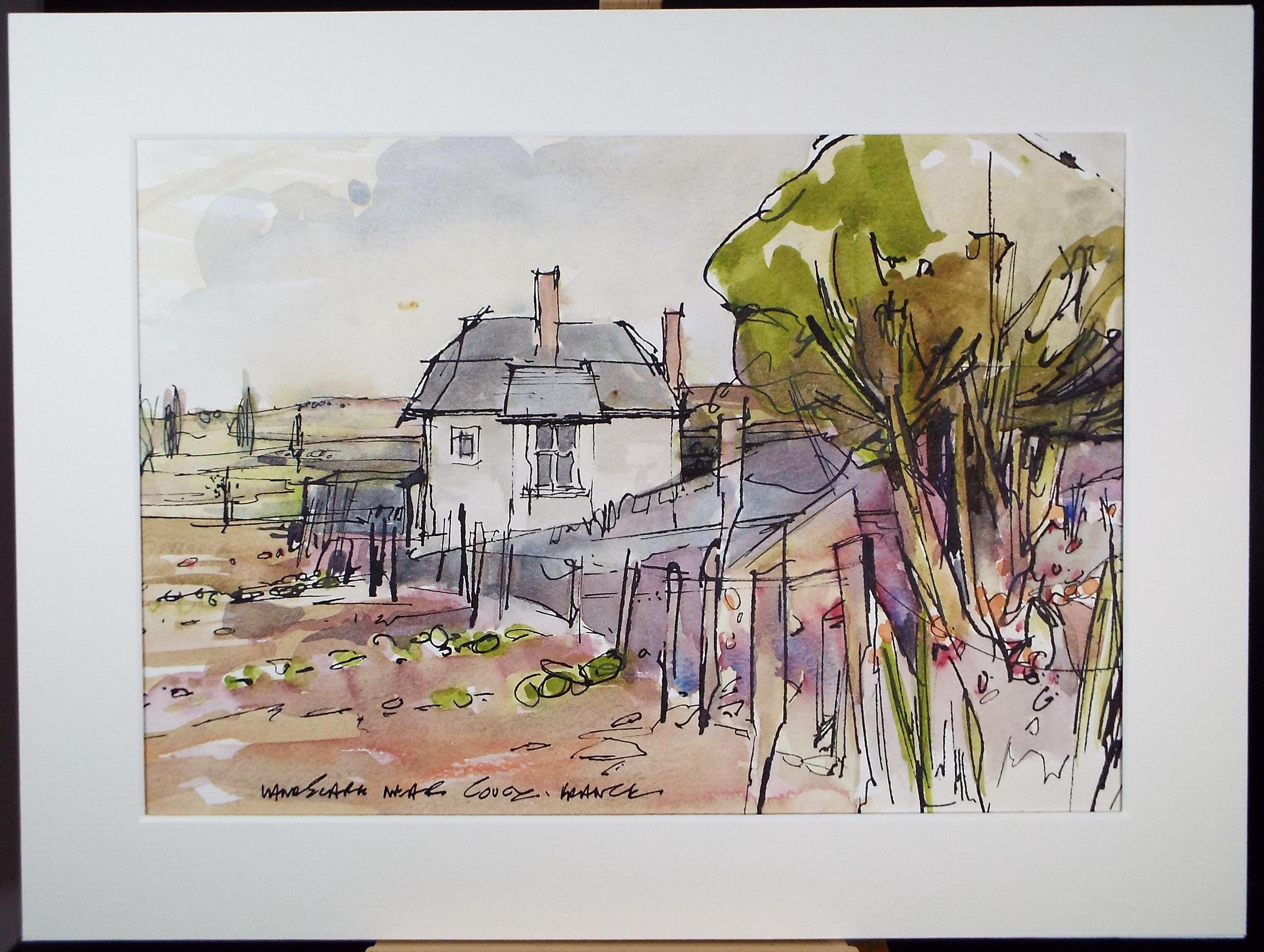Original Watercolour drawing , 'Near Coucy', John Hambleton Holdcroft (1926-2014), Circa 1970's