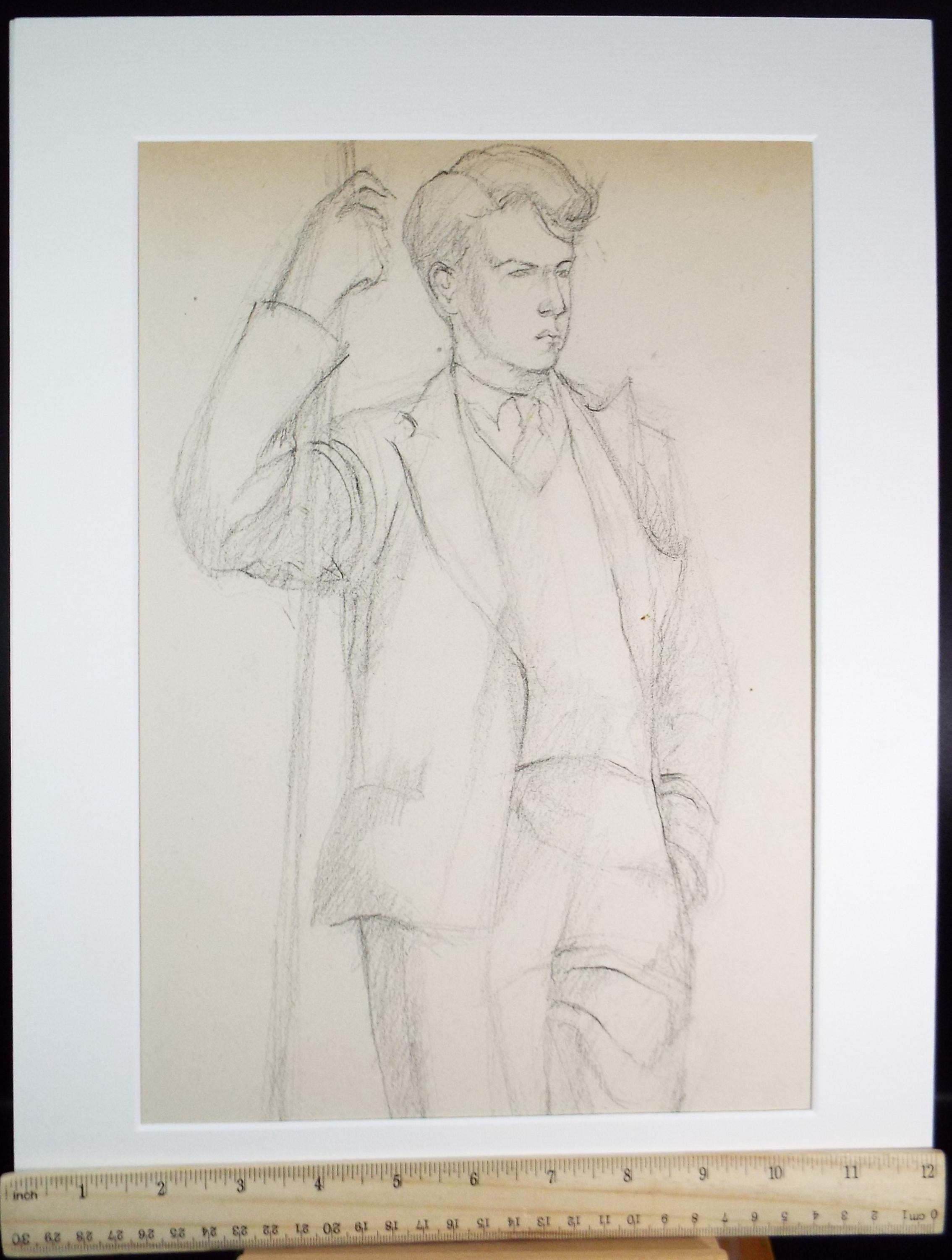 Pencil drawing 'Standing Male Figure', c1950s, C.D. Finley