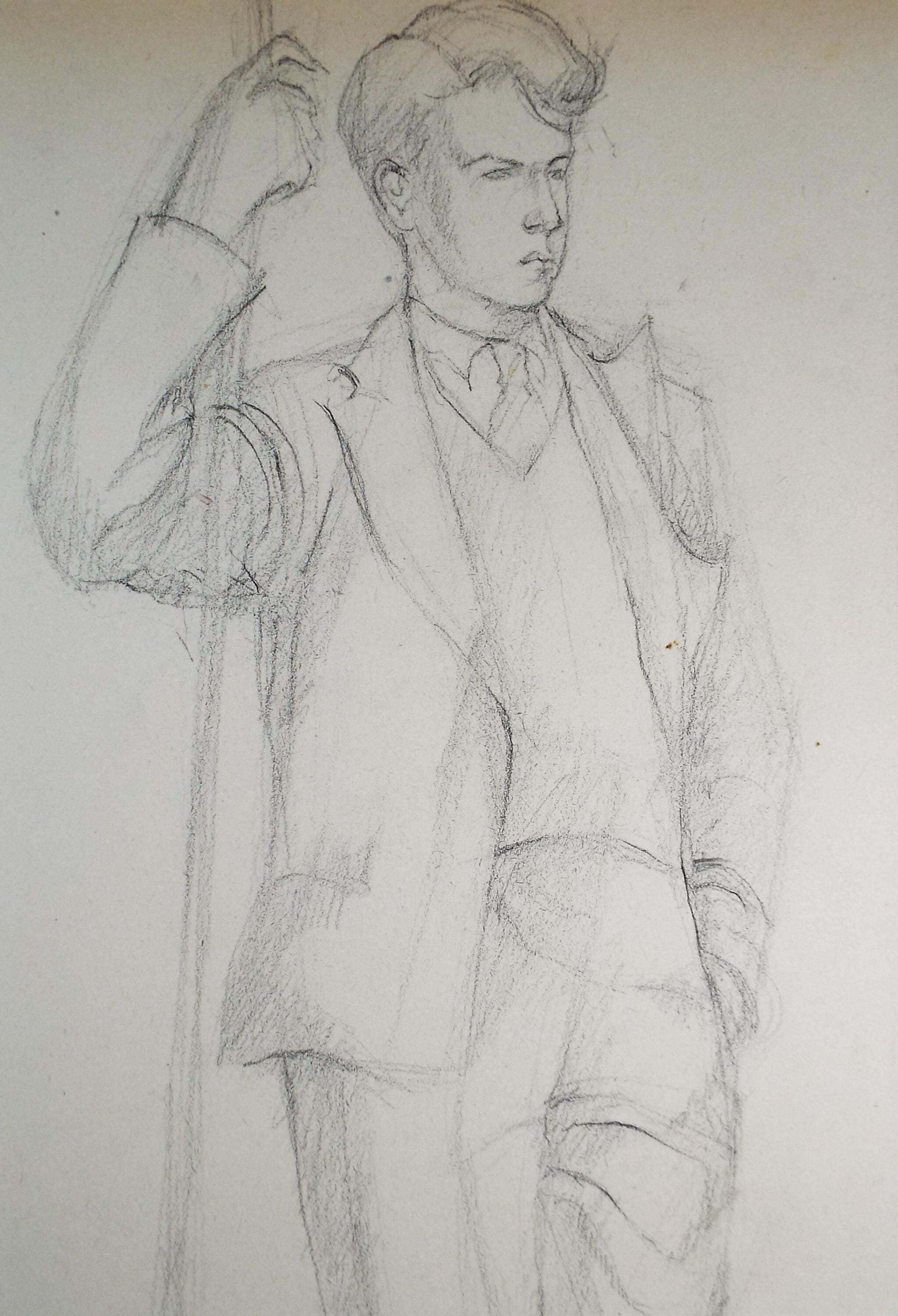 Pencil drawing 'Standing Male Figure', c1950s, C.D. Finley