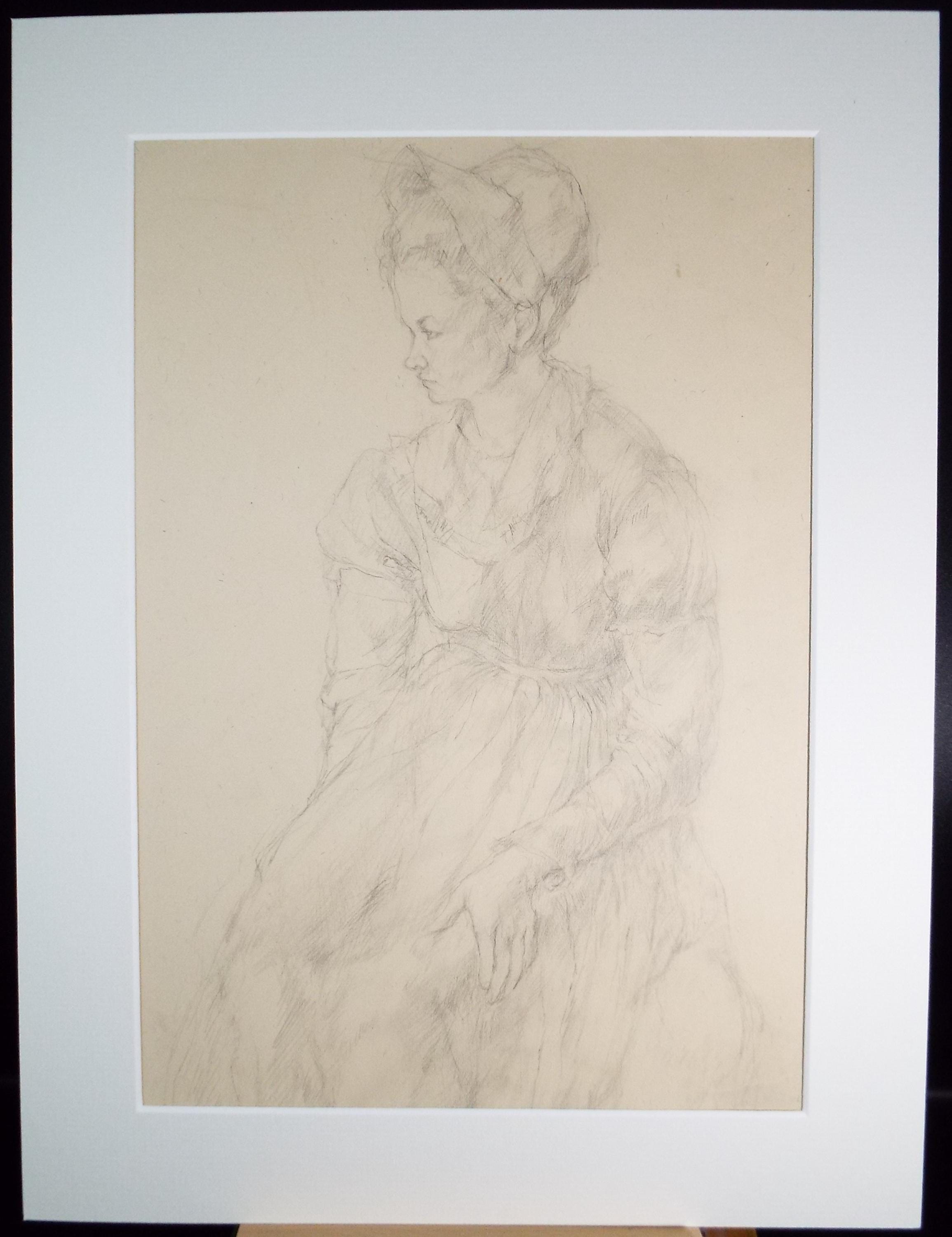 Pencil drawing 'Seated woman', c1950s, C.D. Finley
