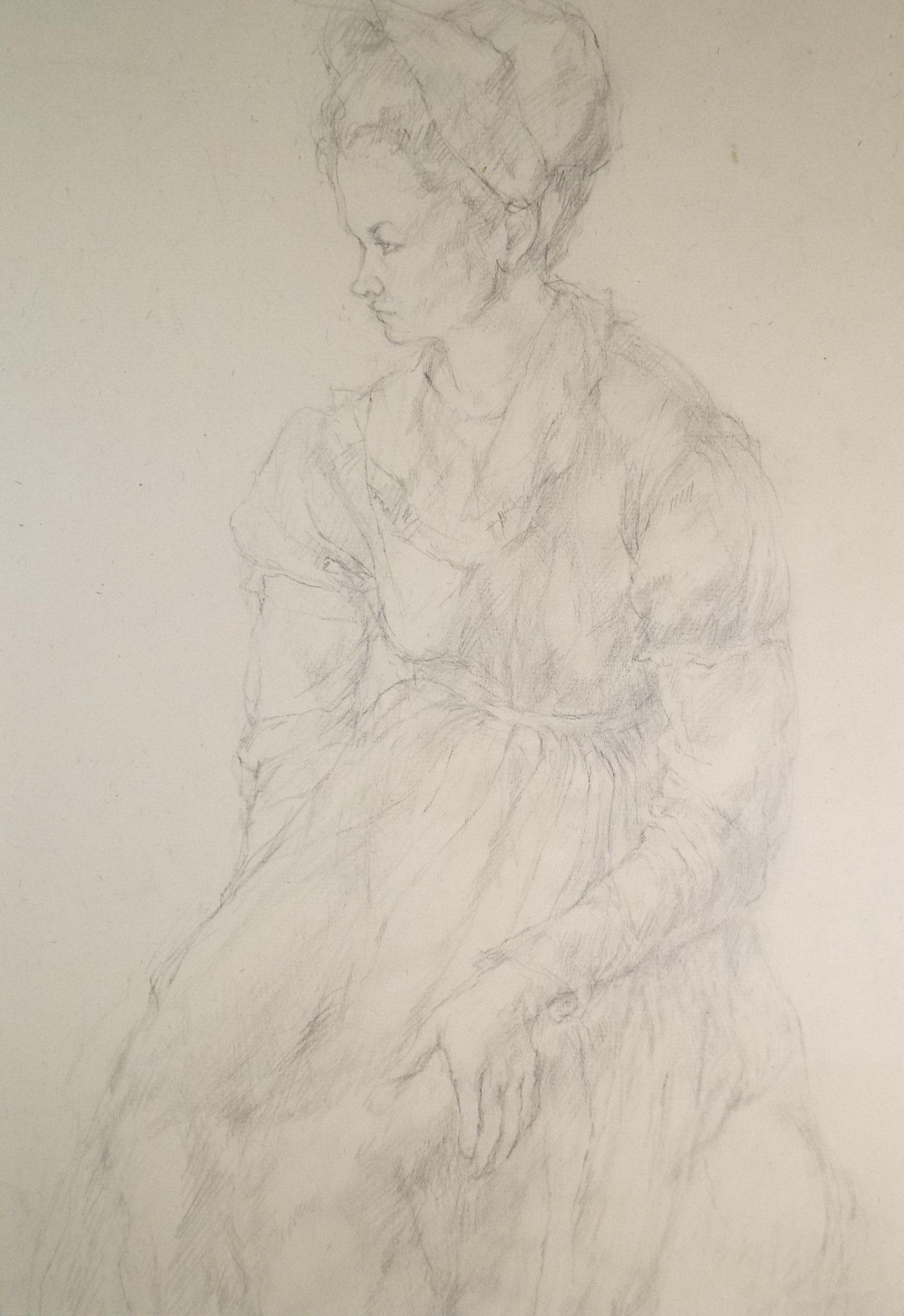 Pencil drawing 'Seated woman', c1950s, C.D. Finley