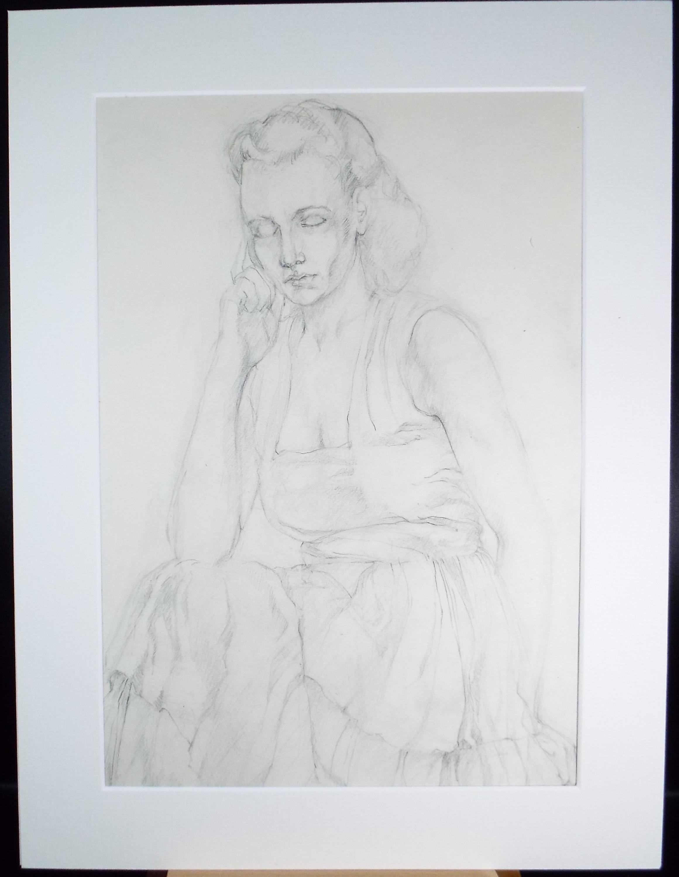 Pencil drawing 'Seated woman', c1950s, C.D. Finley