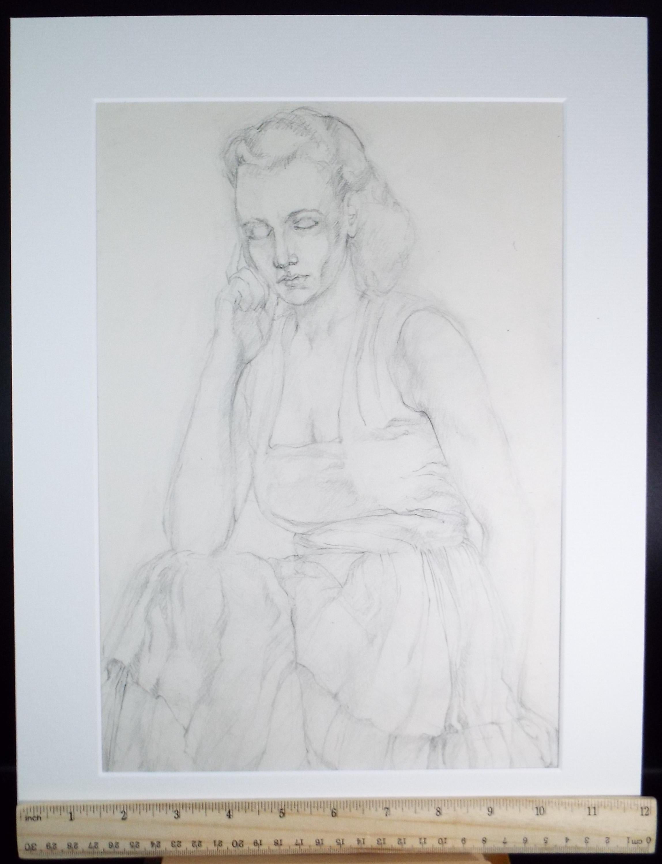 Pencil drawing 'Seated woman', c1950s, C.D. Finley