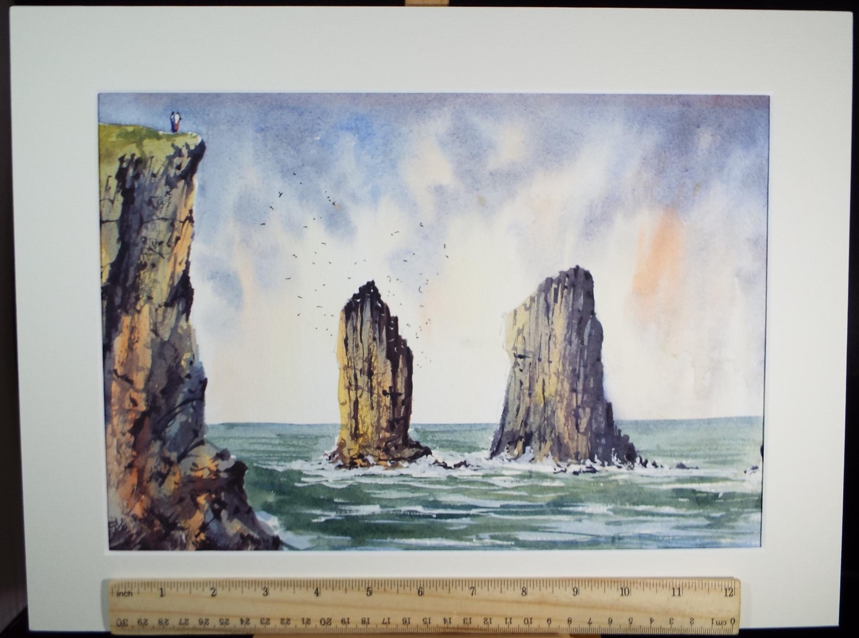 Original Watercolour, 'Sea Stacks with Figures', Dated 1999, A Micloy