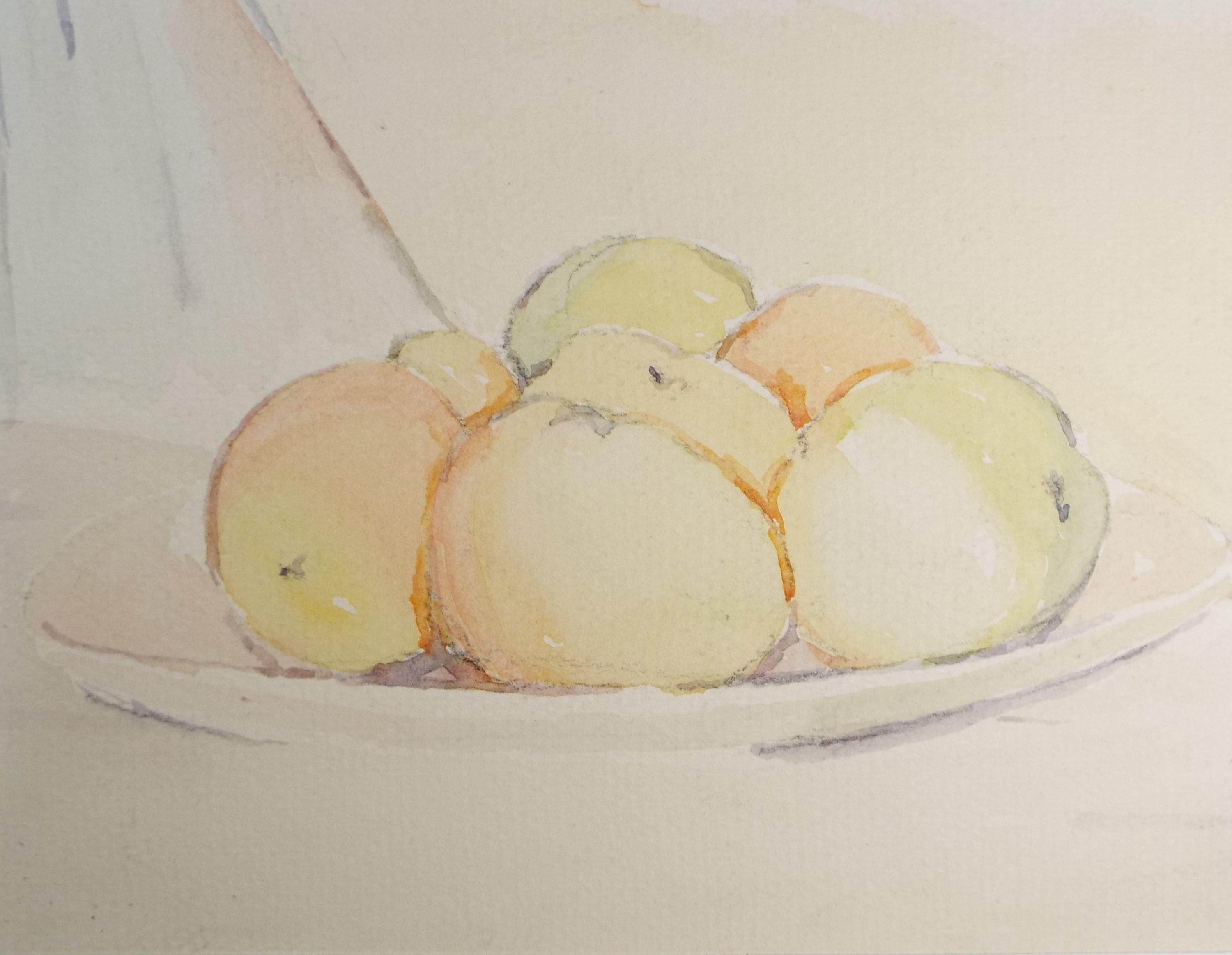 Original Watercolour 'Still life of Oranges', 1990, Mariota Bosanquet 1923 -2022