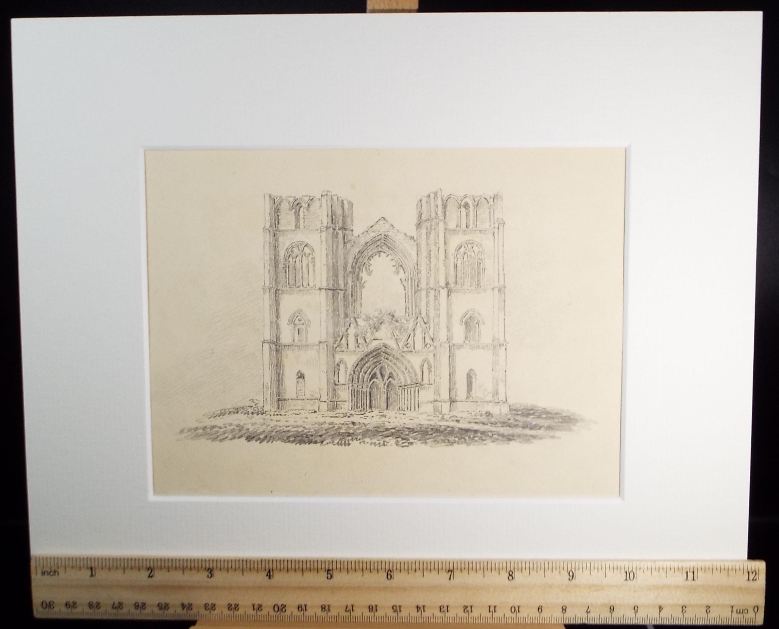 Original Pencil Drawing,'Elgin Cathedral', Early 19th Century, artist unknown