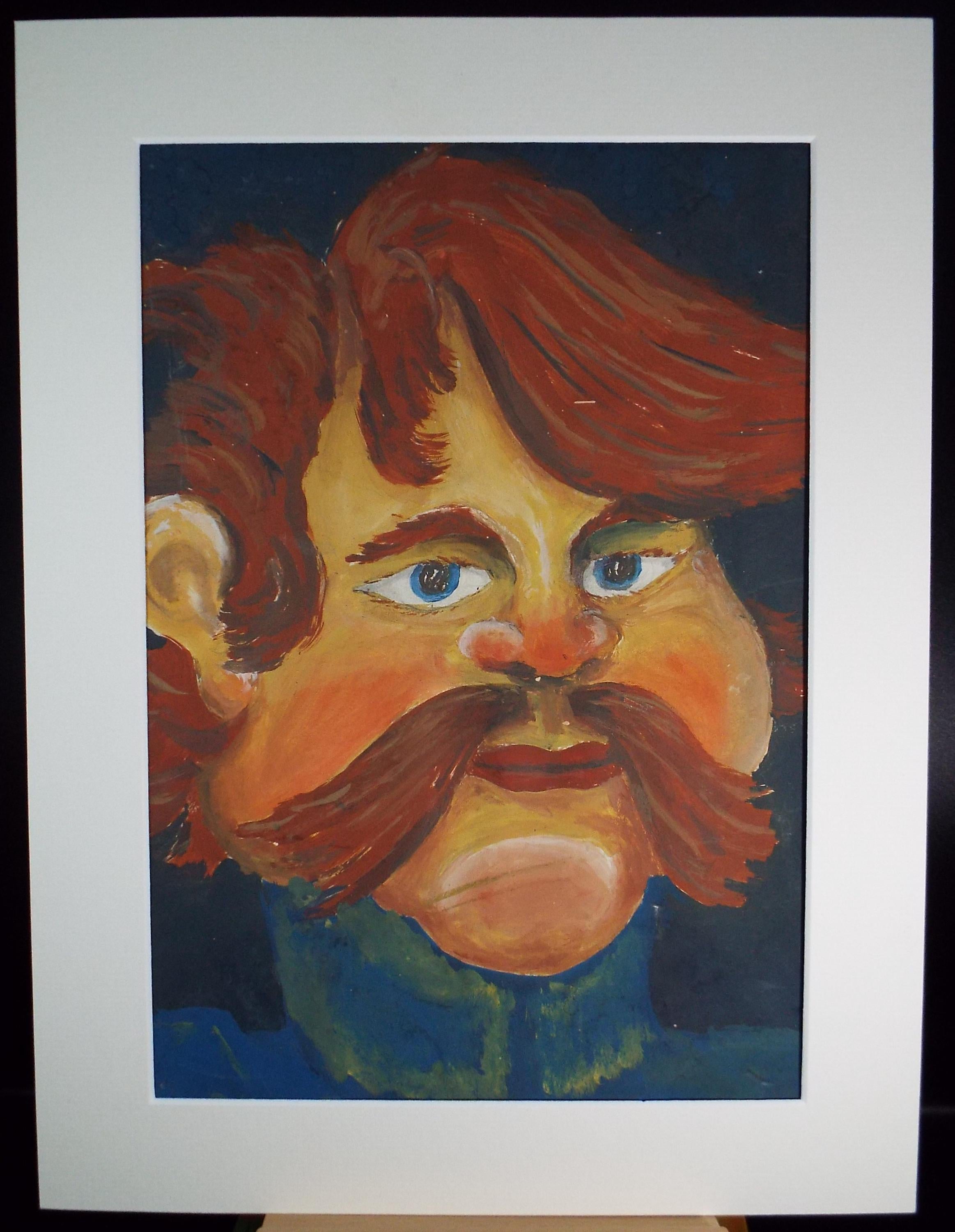 Original Watercolour & Gouache, 'Man with a Moustache',c1970's, Artist Unknown