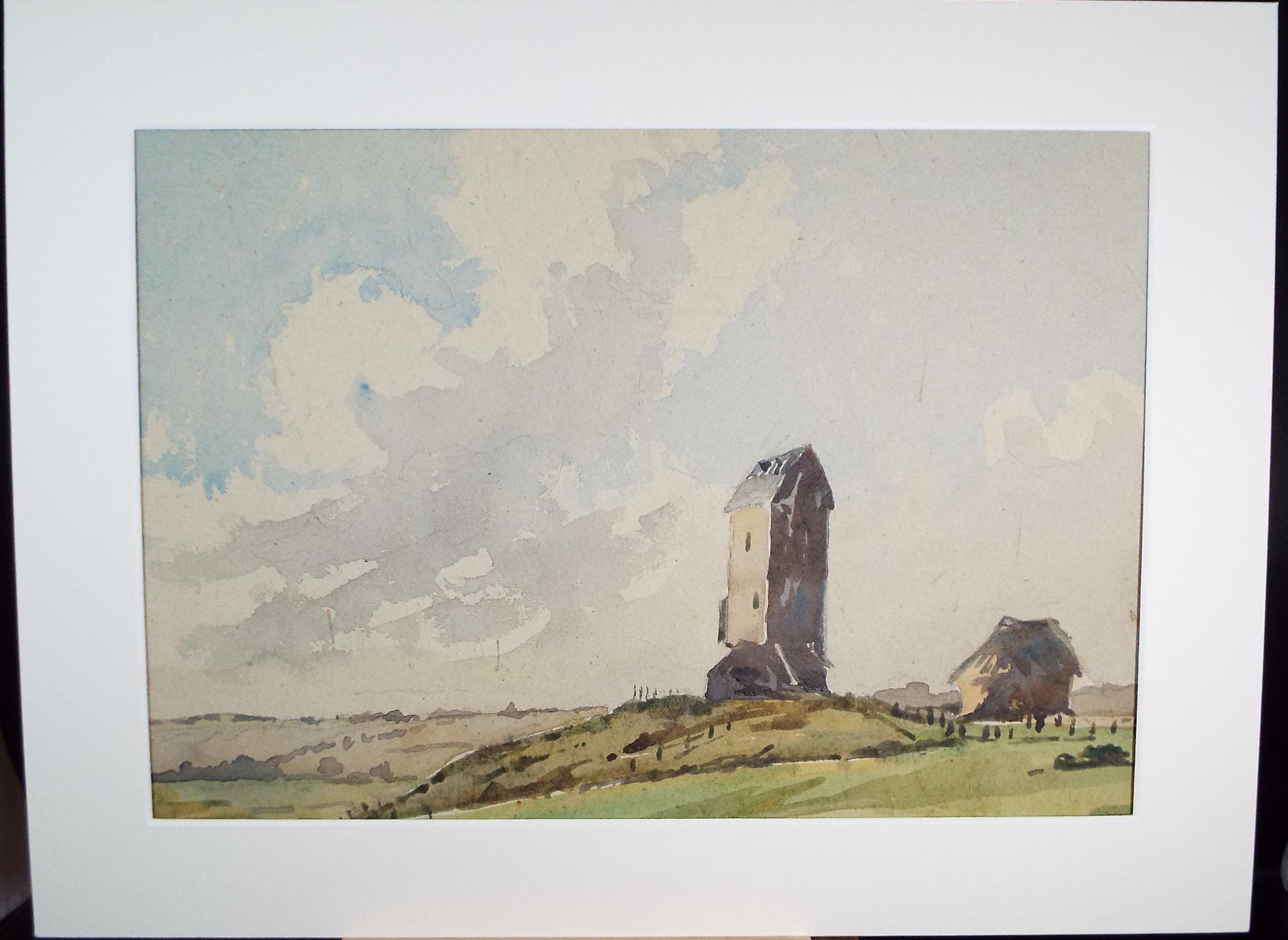 Original Watercolour, 'Windmill with lost sails', Circa 1950's, Artist Unknown