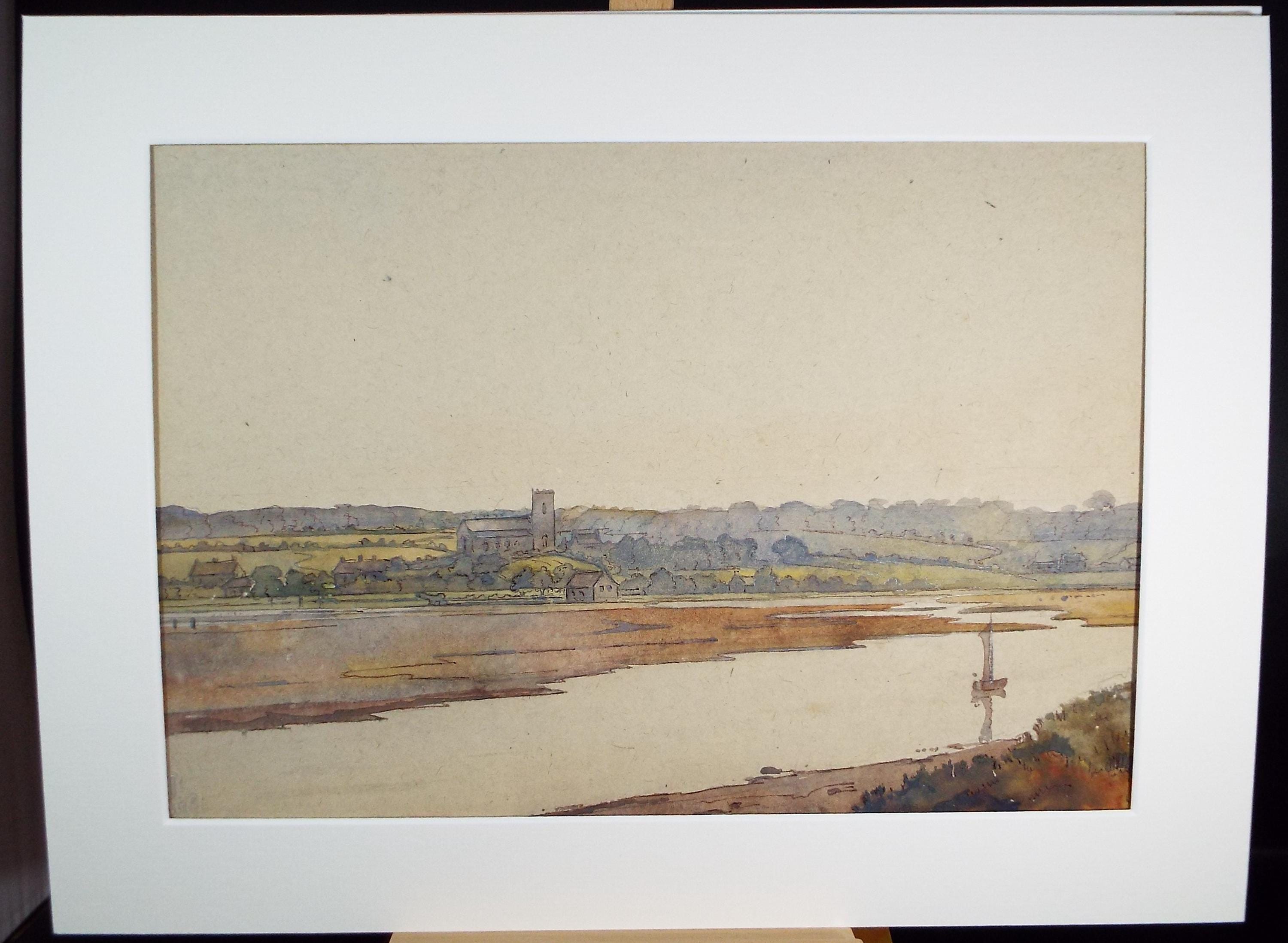 Original Watercolour, 'Village on the Broads', Circa 1950's, Artist Unknown