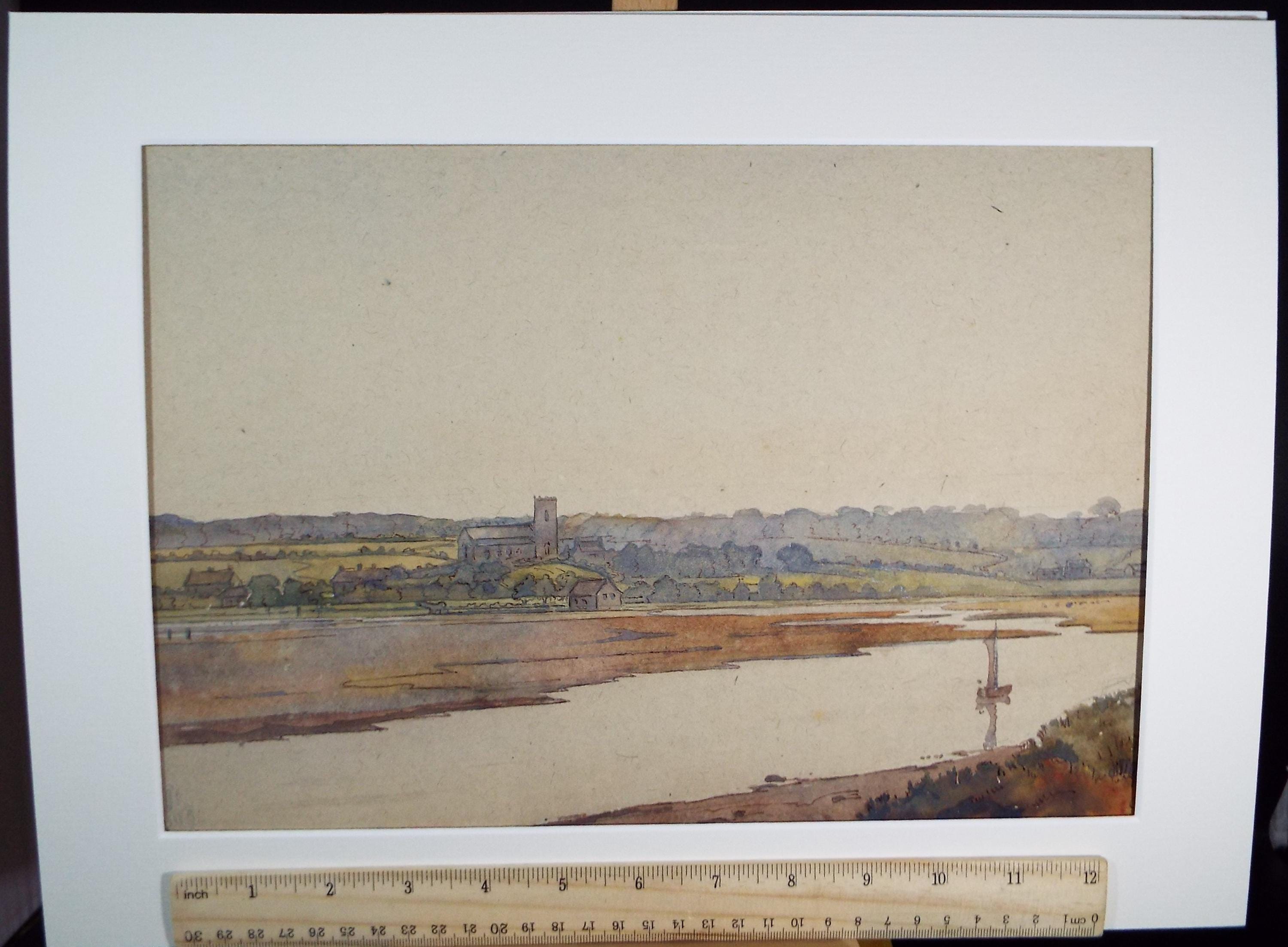 Original Watercolour, 'Village on the Broads', Circa 1950's, Artist Unknown