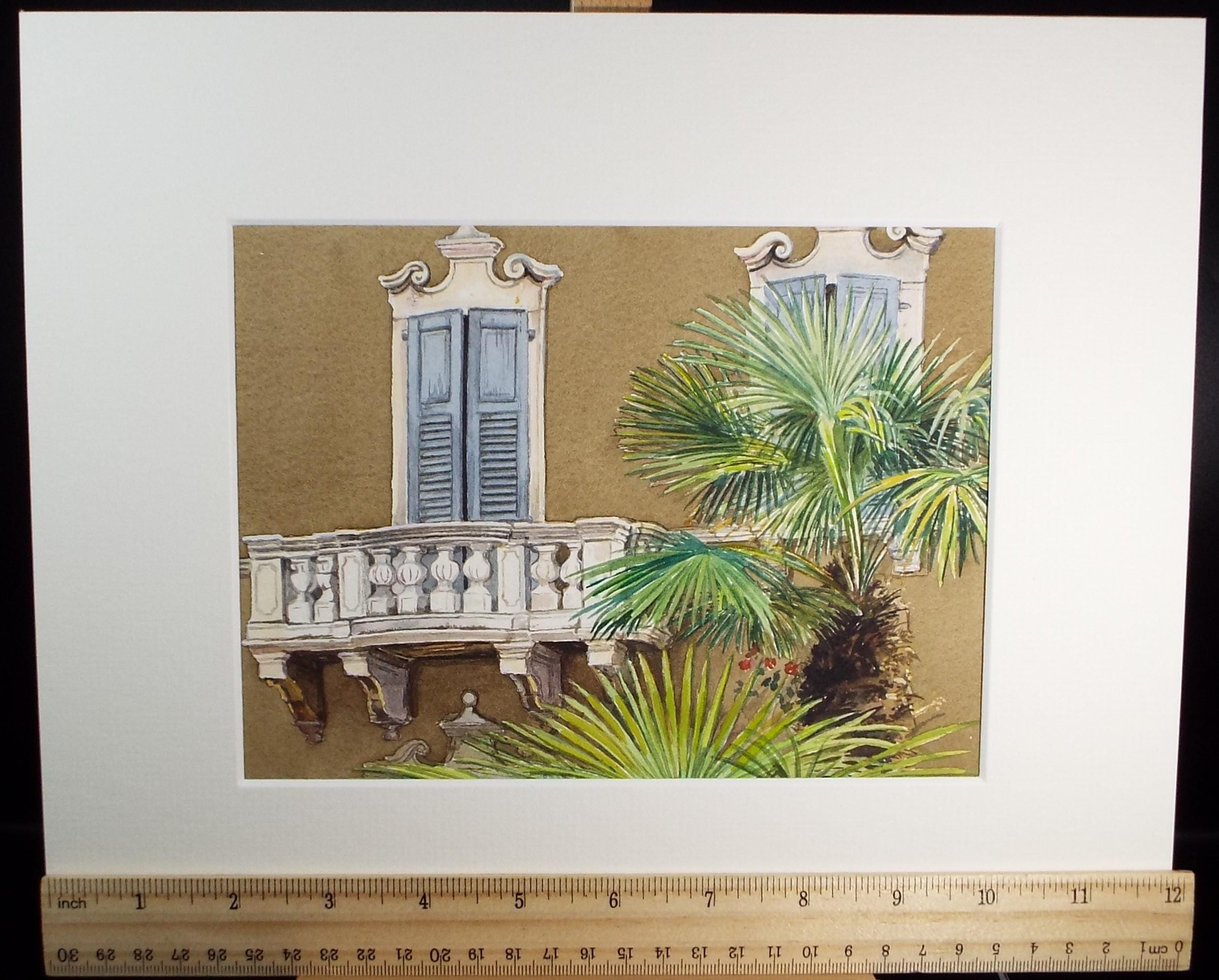 Original Watercolour, 'Shuttered Villa', Falconer Houston, dated 1999