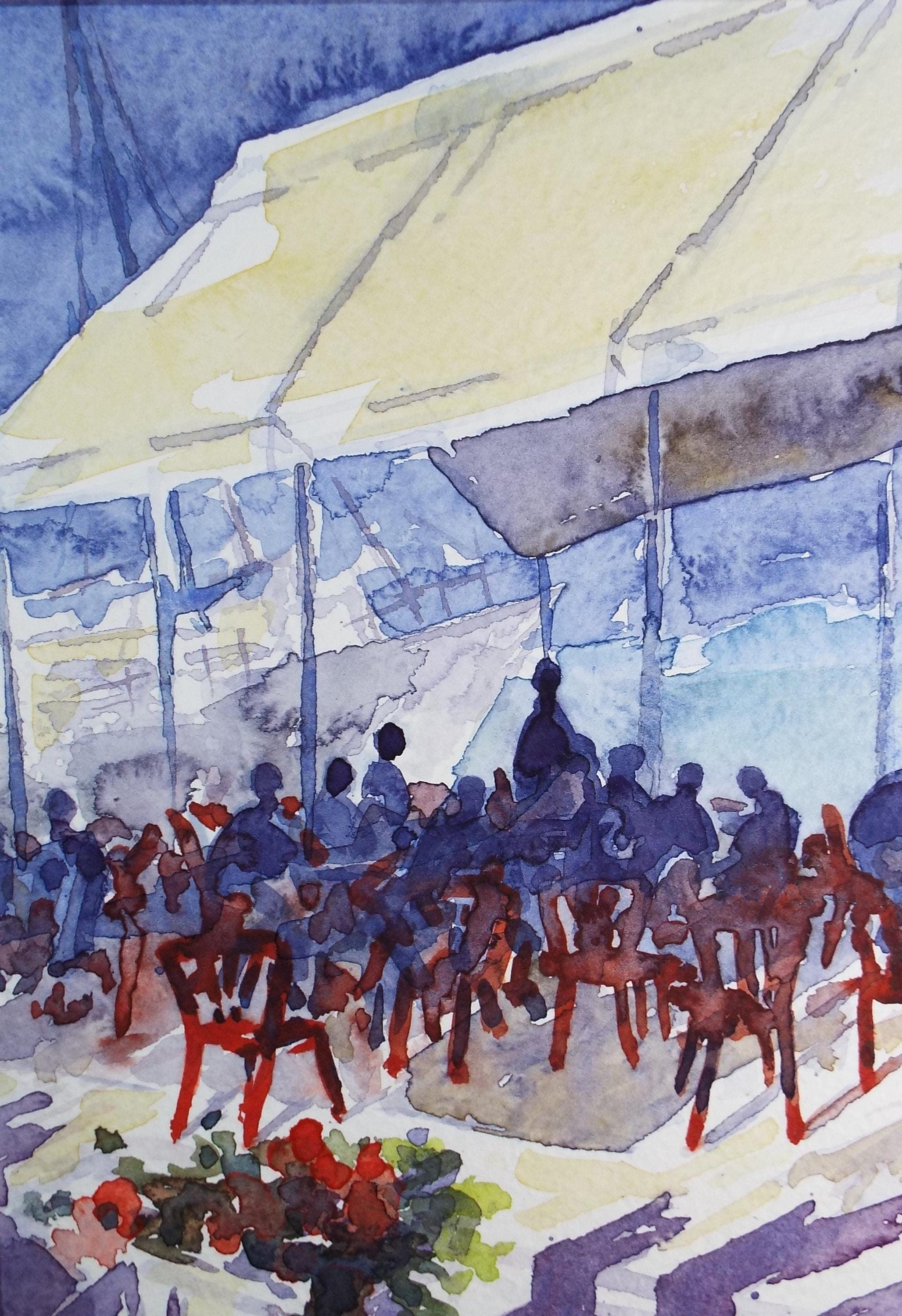 Original Watercolour, 'Summer Restaurant', June Bevan, c1990's