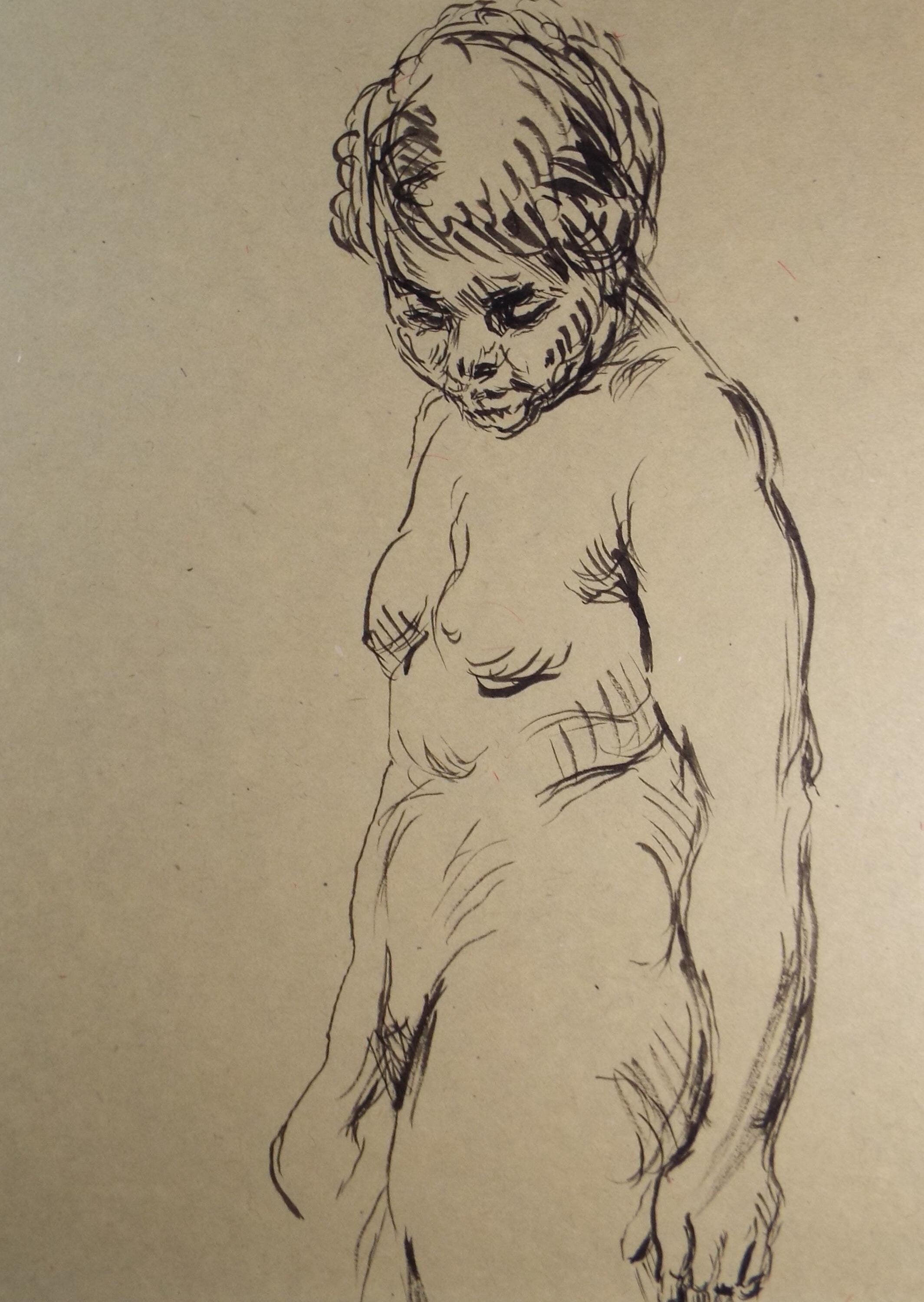Original Pen & Ink, 'Portrait of a Woman', 1940's, Hilda Burford (1887-1957)