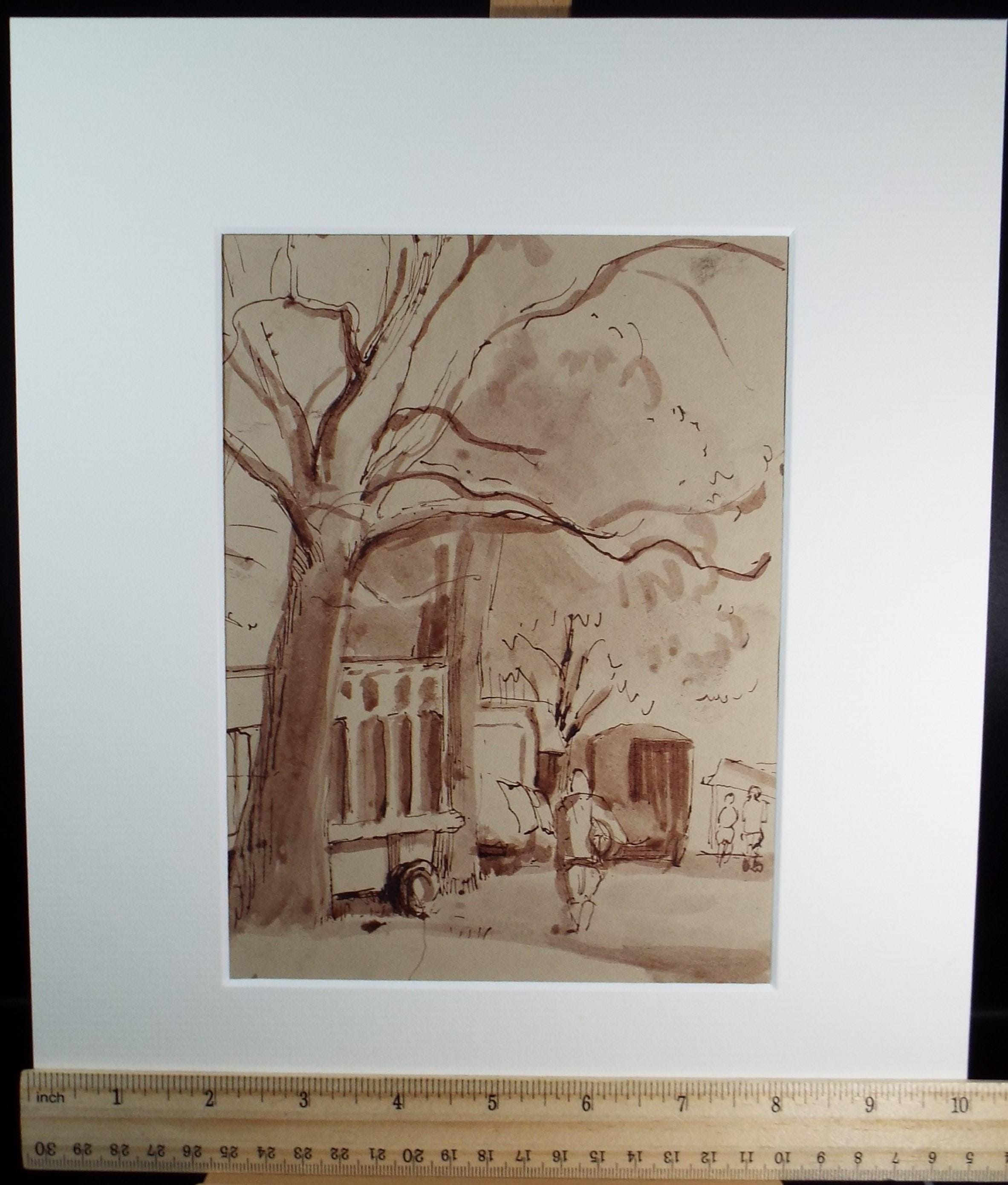 Original Watercolour,'Caravan with Figures', Hilda Burford (1887-1957), 1950's