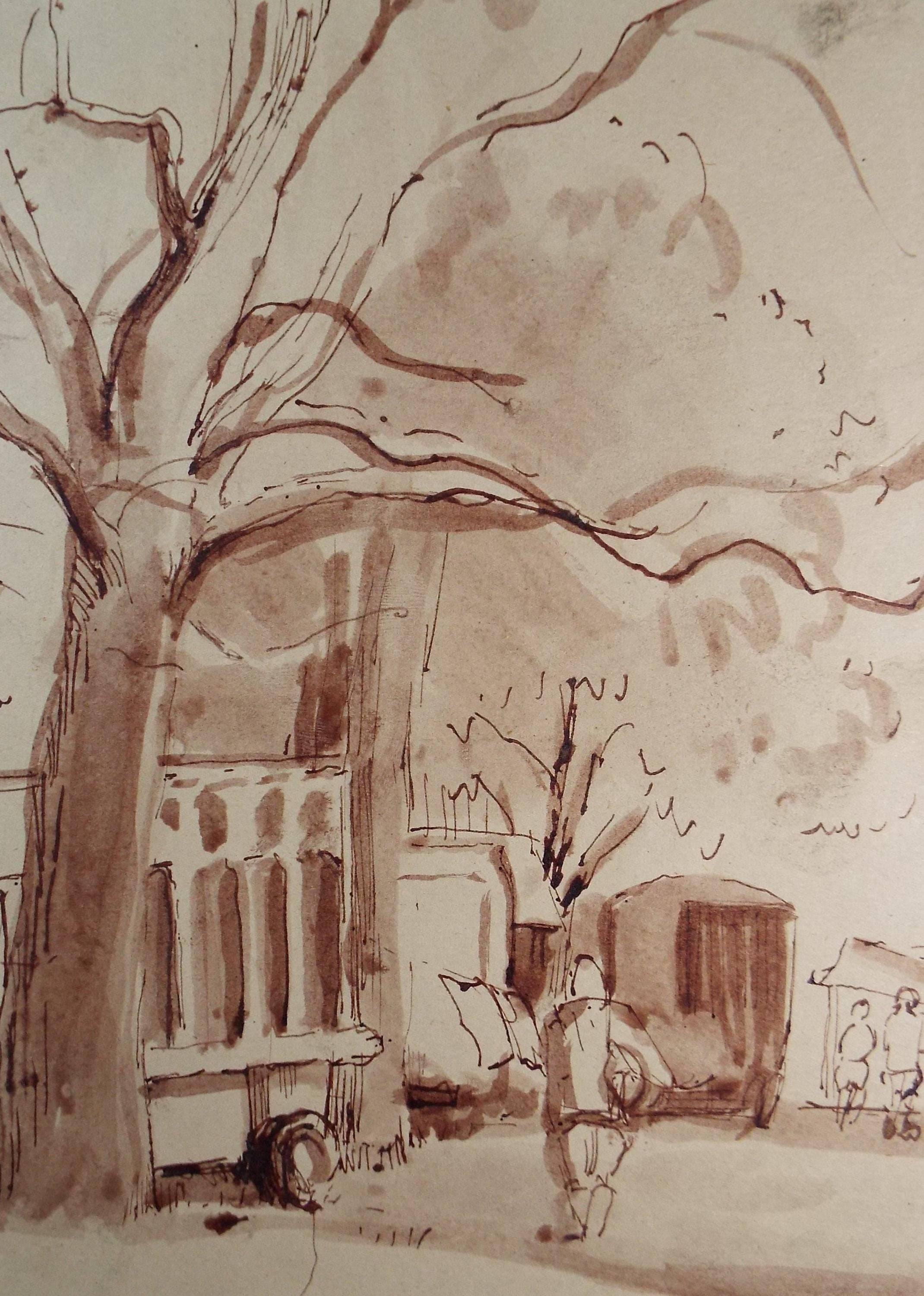 Original Watercolour,'Caravan with Figures', Hilda Burford (1887-1957), 1950's